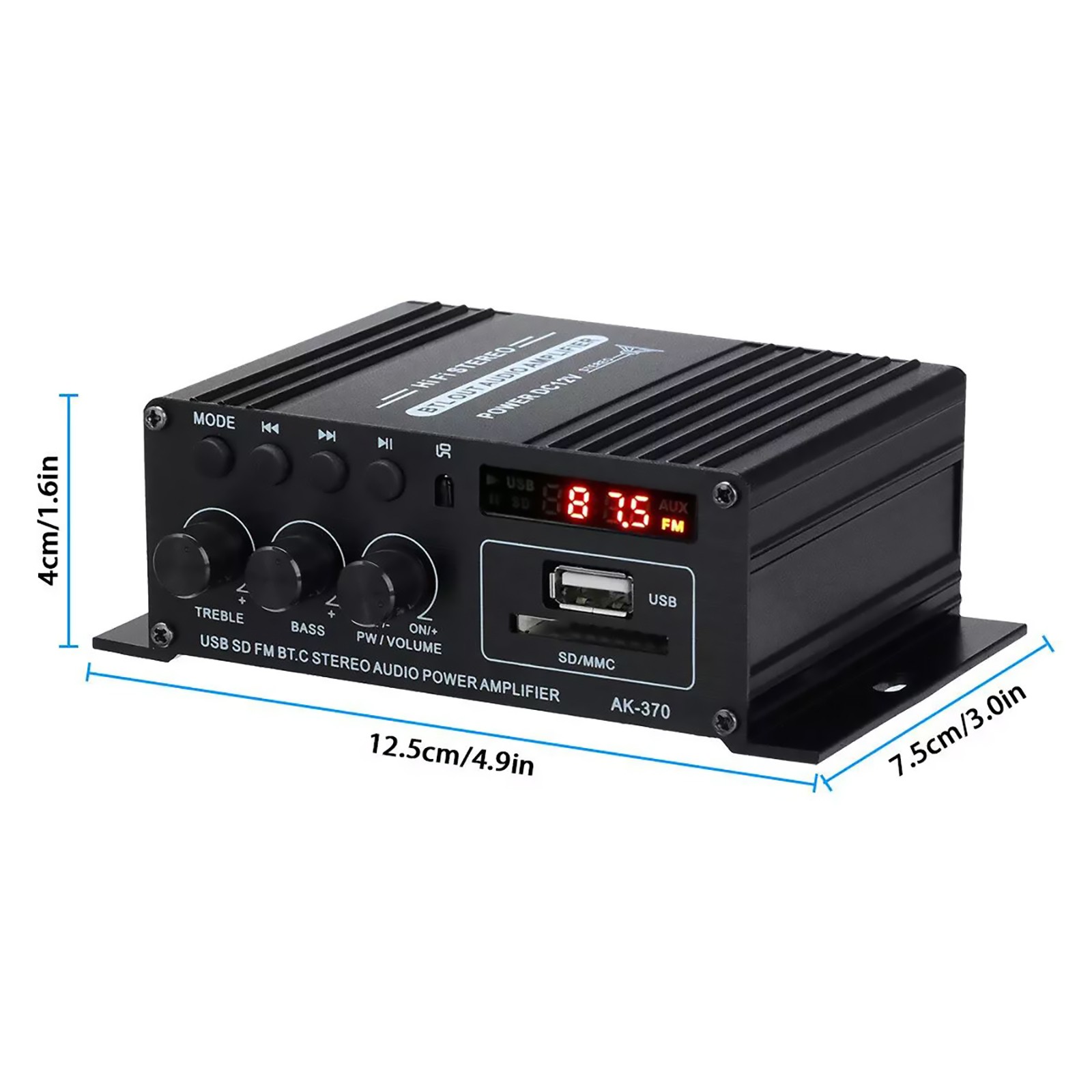 AK370 Power Digital Amplifier Bluetooth HIFI Stereo SD Card U disk AUX input