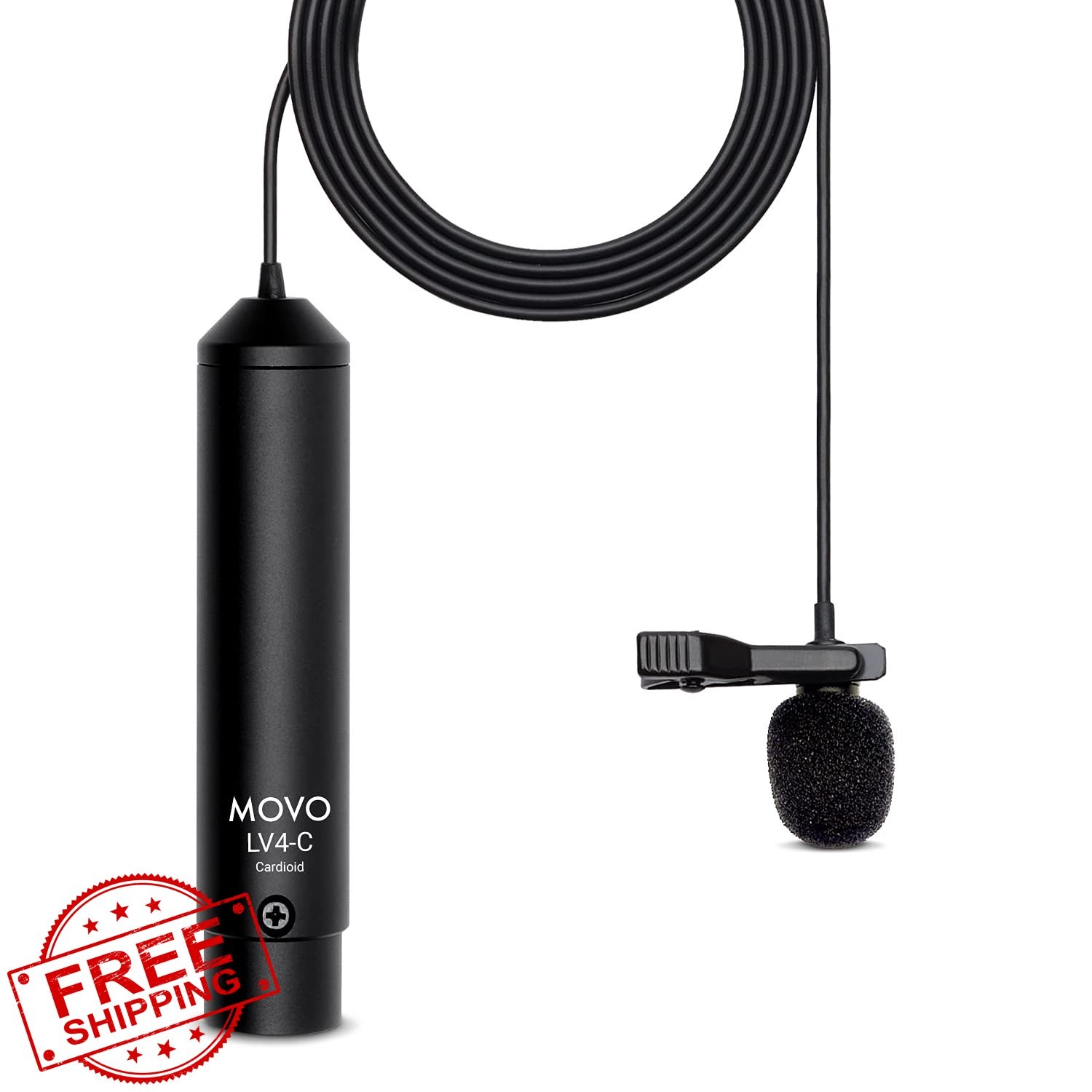 Movo LV4-C Cardioid XLR Lavalier Mic, Phantom Power, Lapel Clip