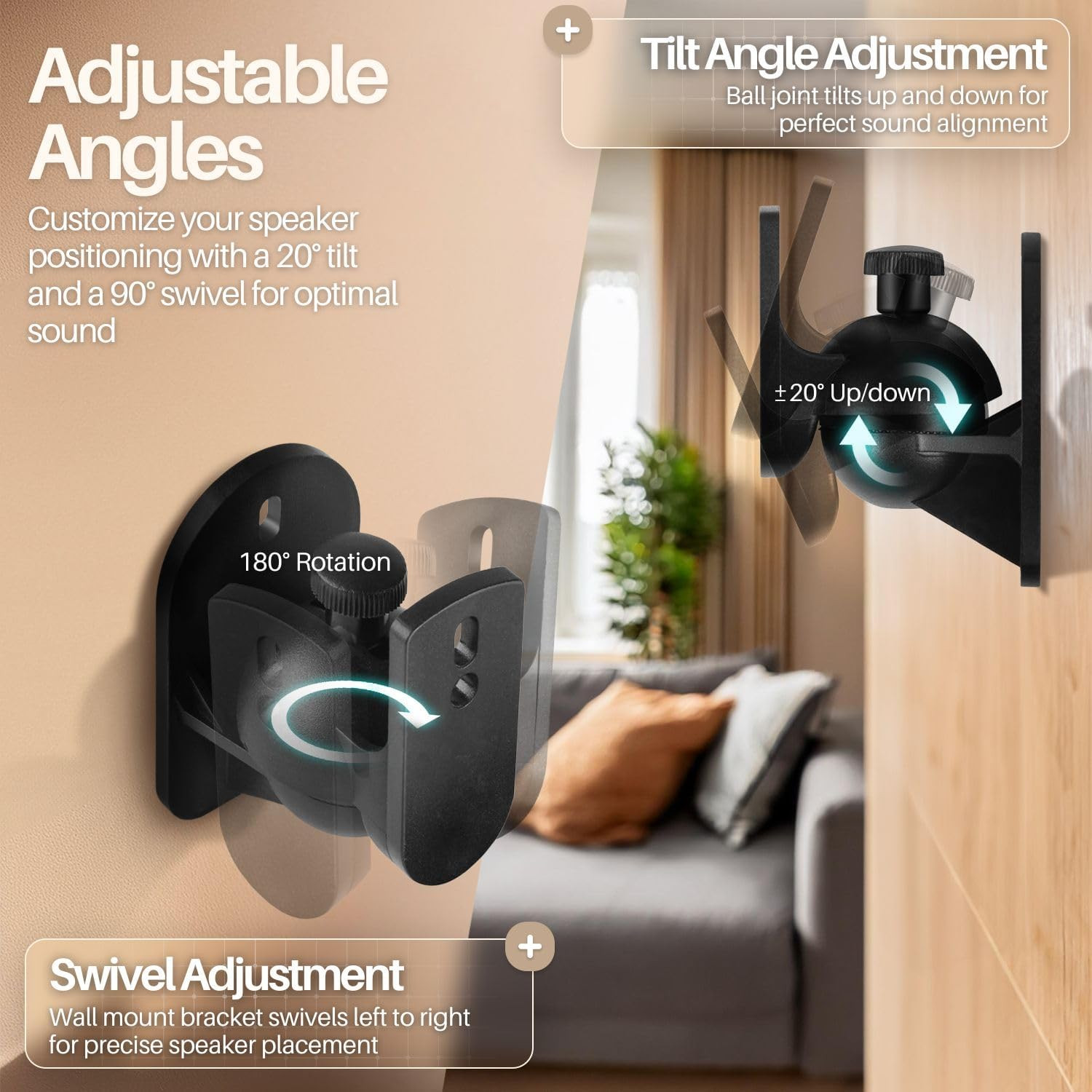 TNP Universal Satellite Speaker Wall Mount Bracket - 2 Pack, Black