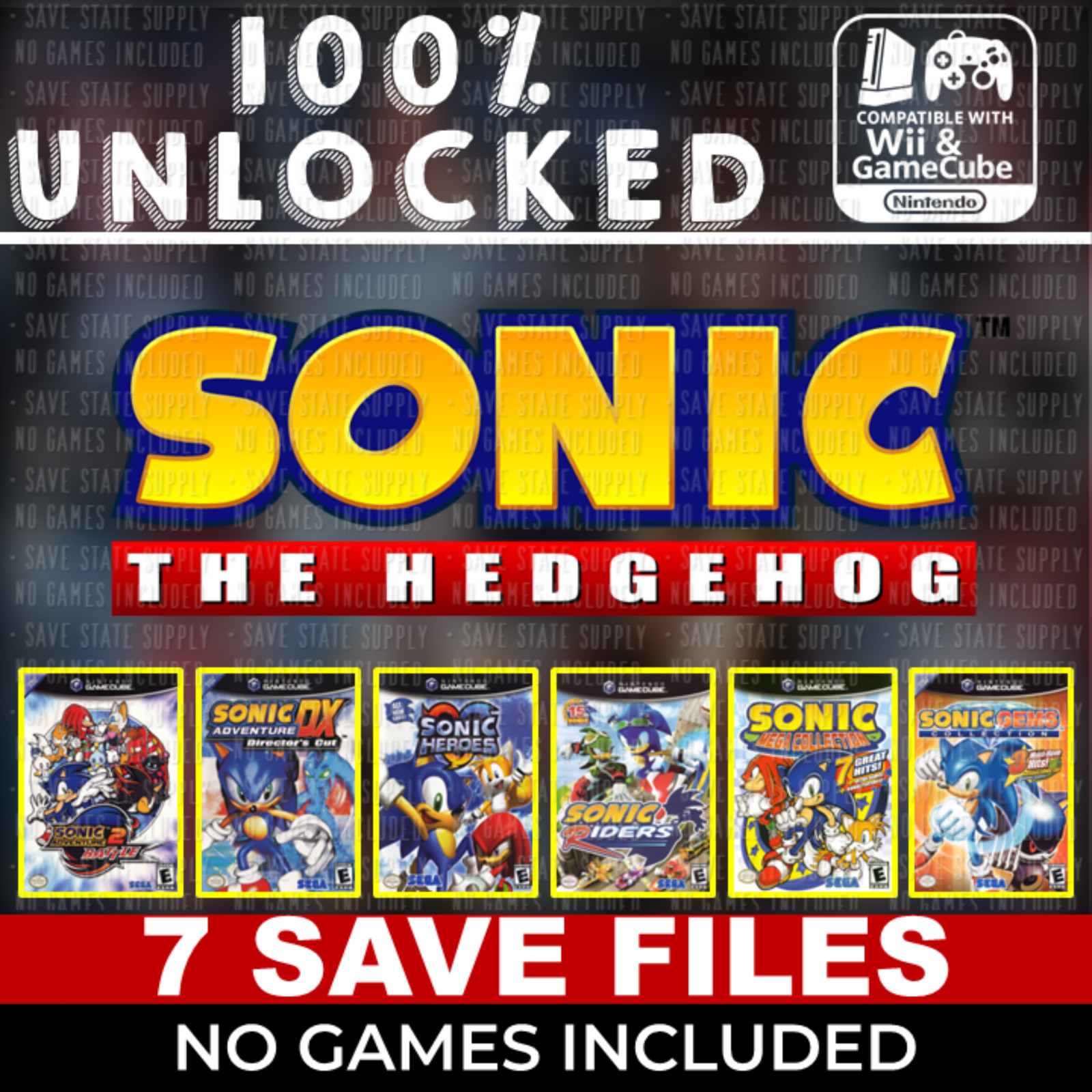 Sonic Mega Collection Riders Heroes Gems Save GameCube Memory Card Unlocked