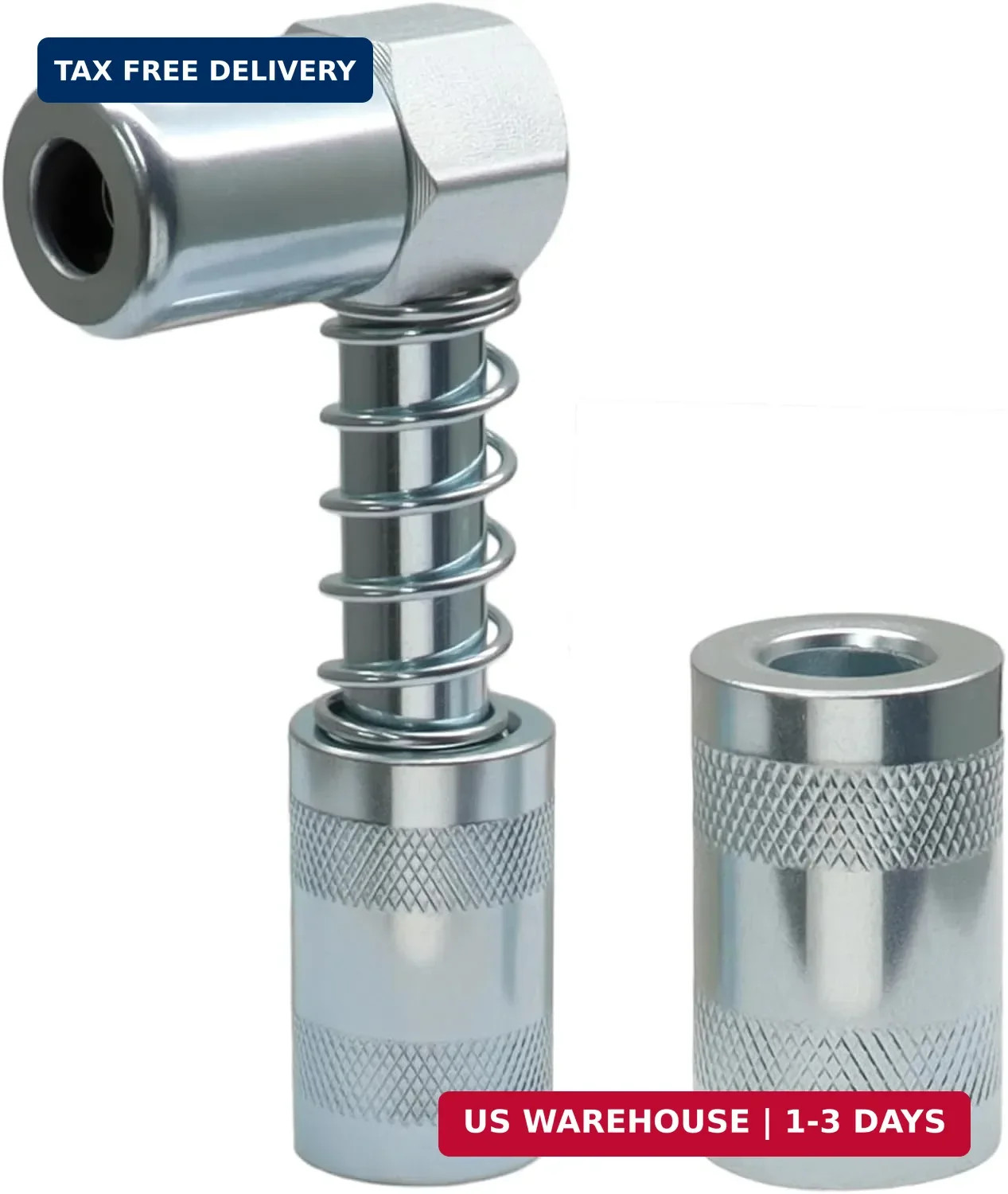 90 Degree Grease Gun Coupler Adapter, Carbon Steel, 1 Pack | Spring-Loaded Sleev