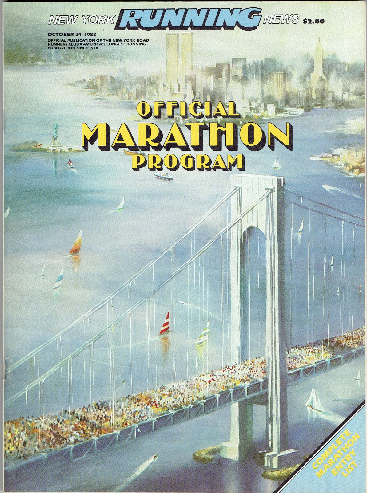 New York Running News October 24, 1982 Official Marathon Program ~ No Label