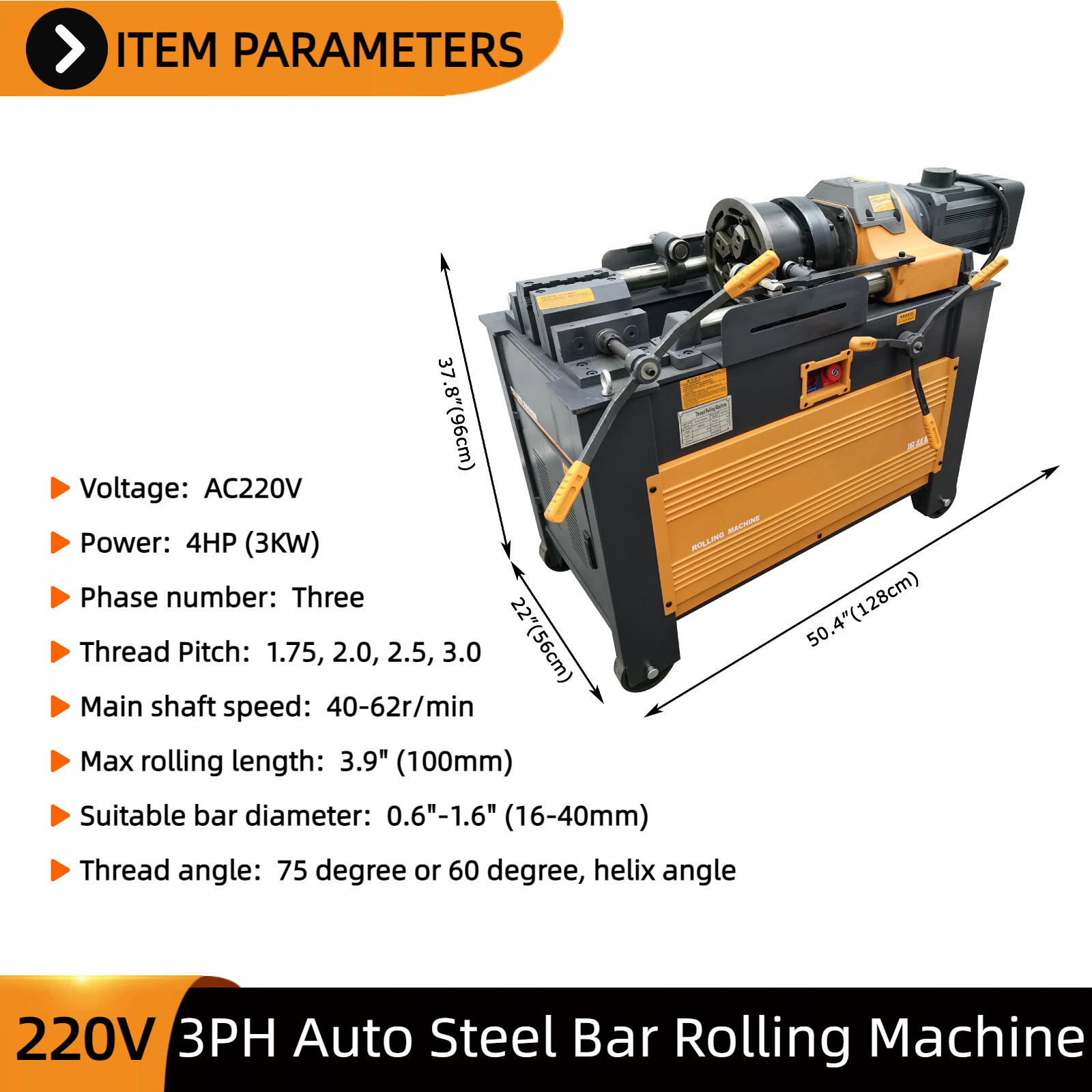 220V 3PH Automatic Rebar Thread Rolling Machine Rebar Peeling & Threading Tool