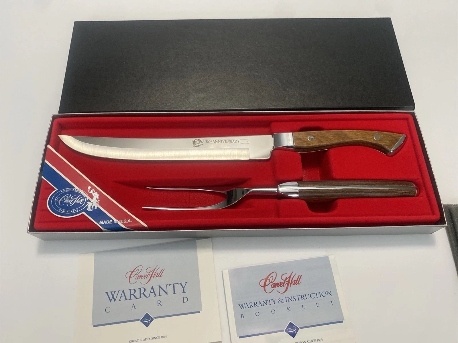 VINTAGE CARVEL HALL CARVING SET HATFIELD 100TH ANNIVERSARY IN ORIG PACKAGING