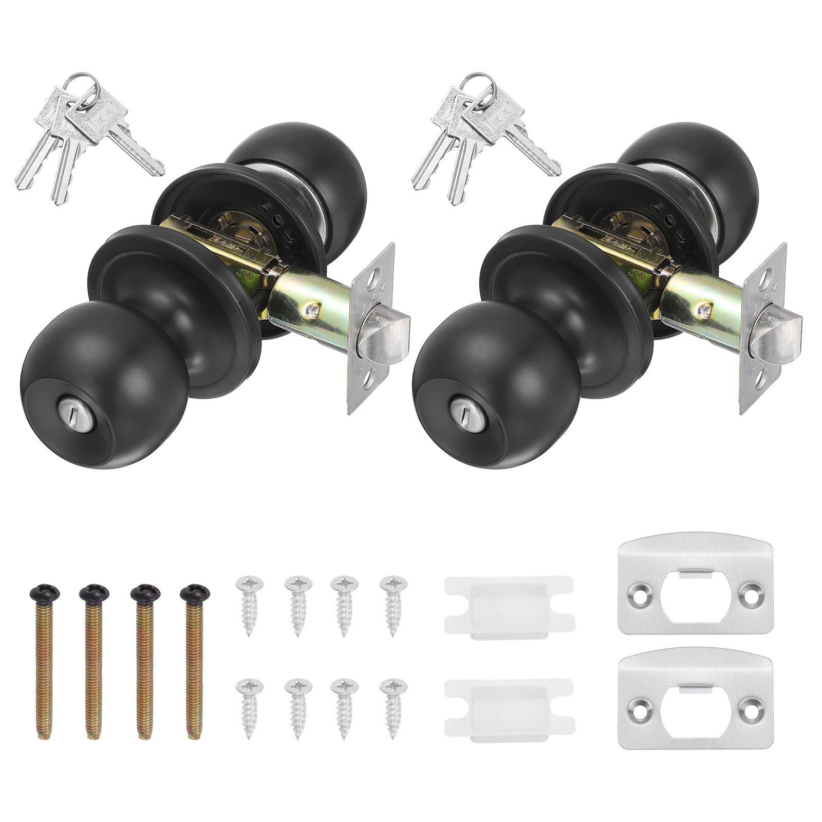 2 Pcs Door Knob with Lock and Keys, Fits 0.98"-1.77" Thickness, Black