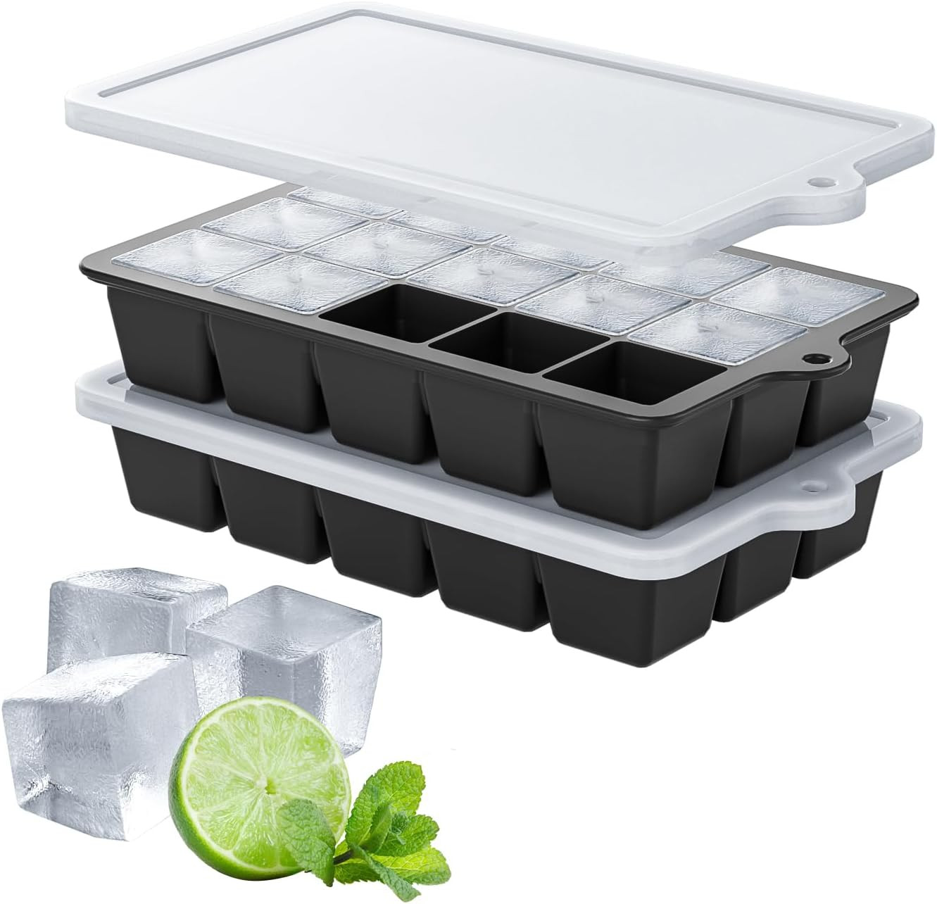Silicone Ice Cube Tray 2 Pack,  Ice Cube Mold, Ice Trays for Freezer with Lid fo