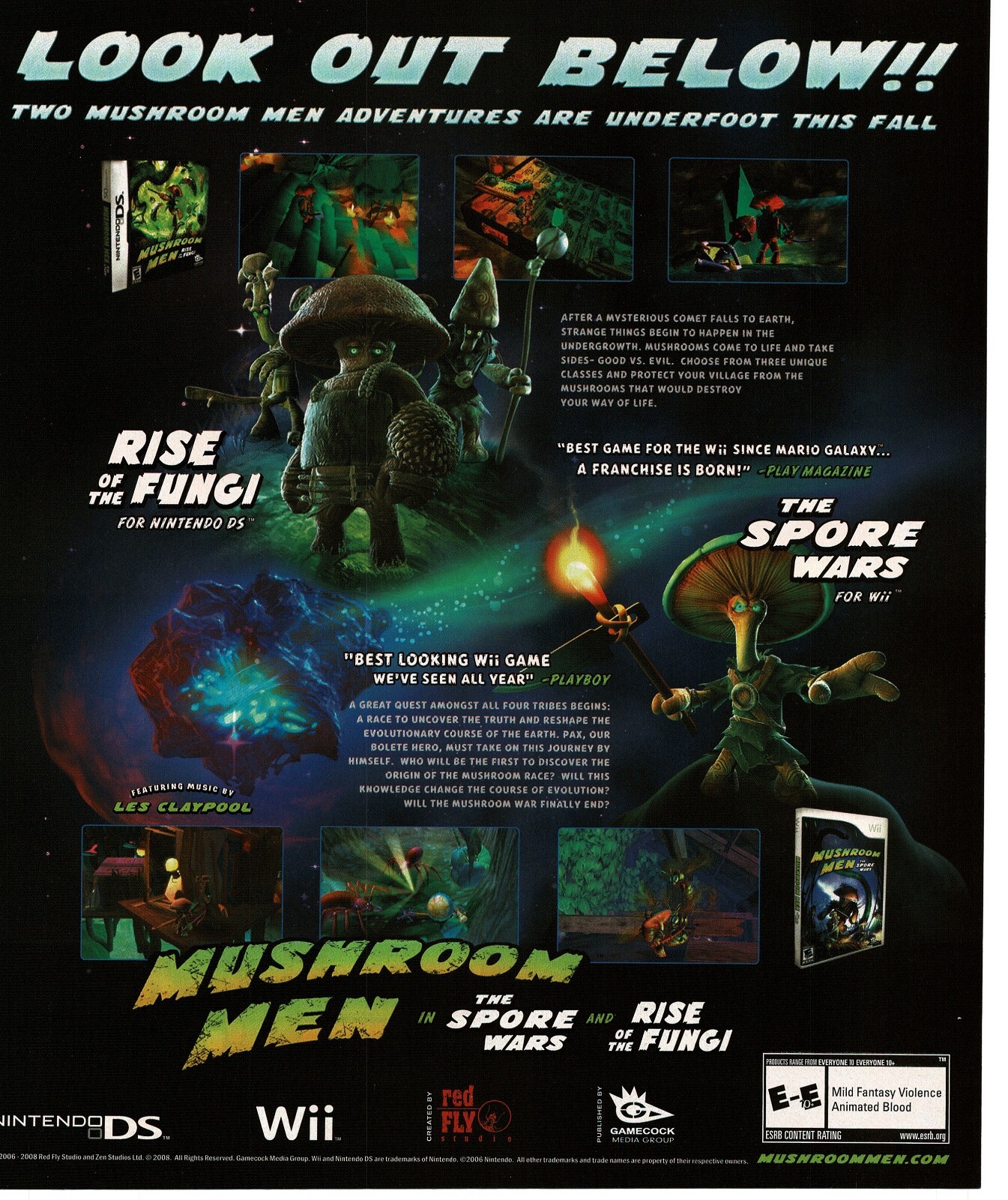 2008 Mushroom Men Spore Wars Rise Of The Fungi Video Game Vintage Print Ad