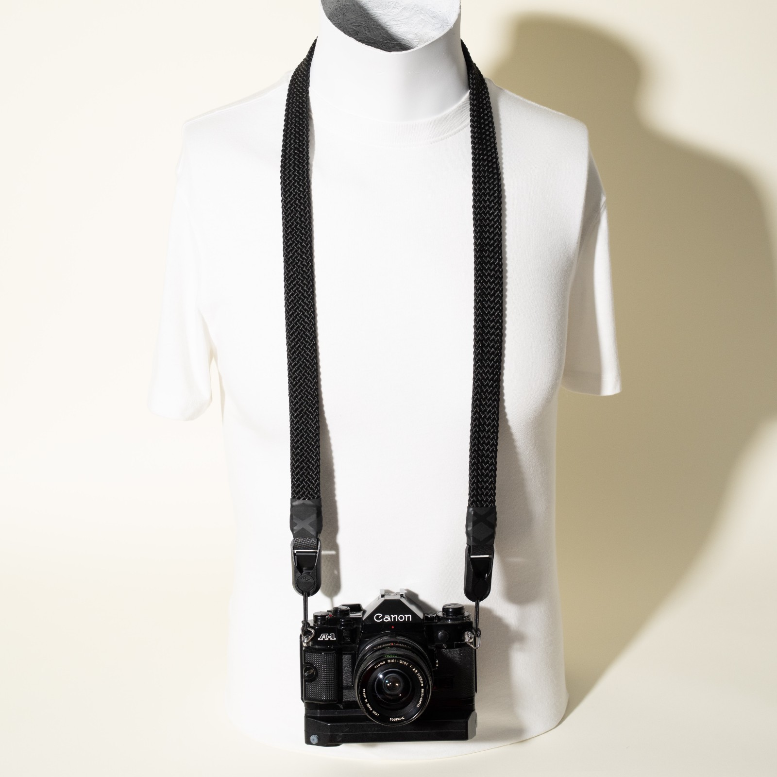 Black Flat Braid Paracord Camera Neck Strap Handmade 44" + Peak Design Anchors