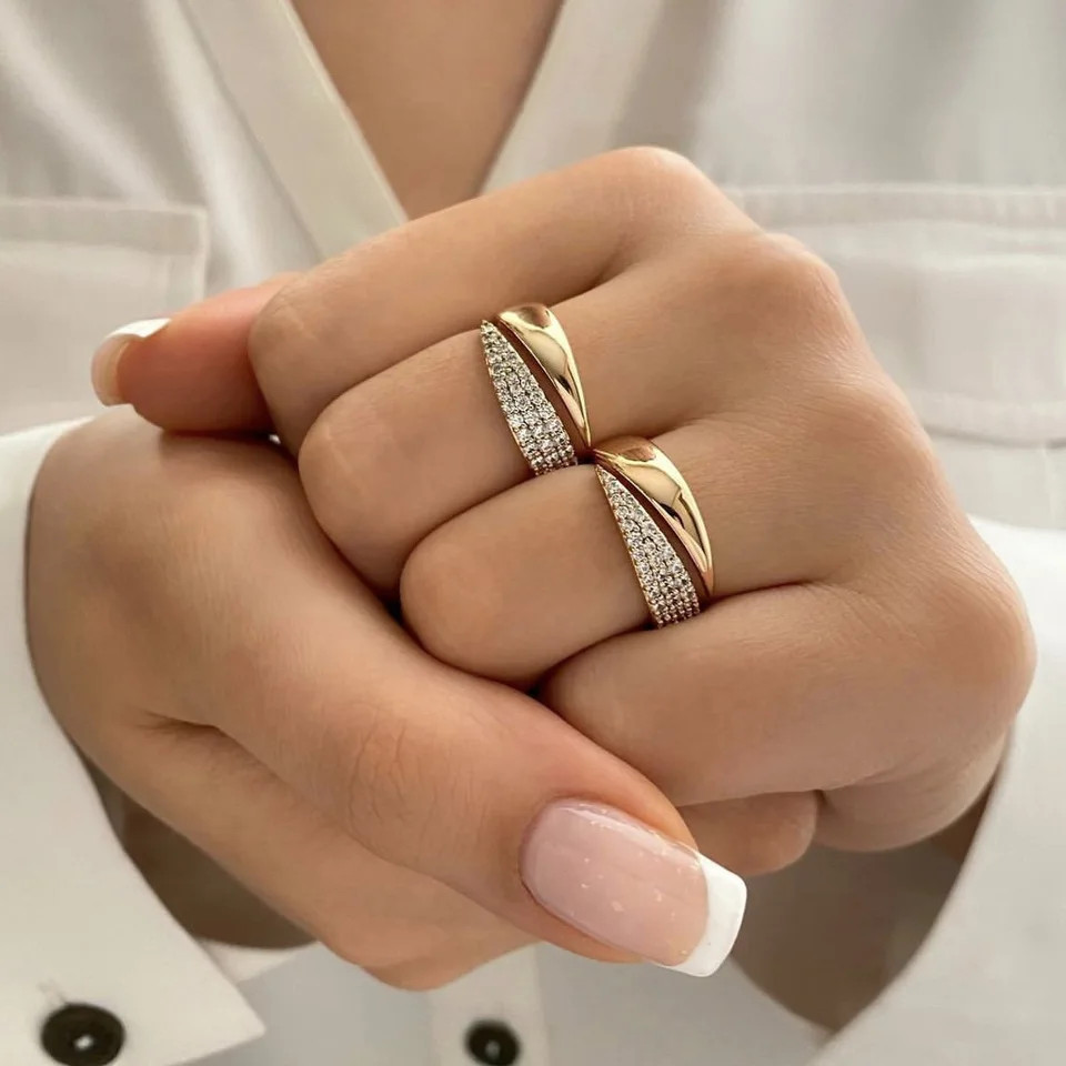 Sun Ring Stainless Steel 18K Gold Tone Rhinestone Adjustable Band Women Jewelry