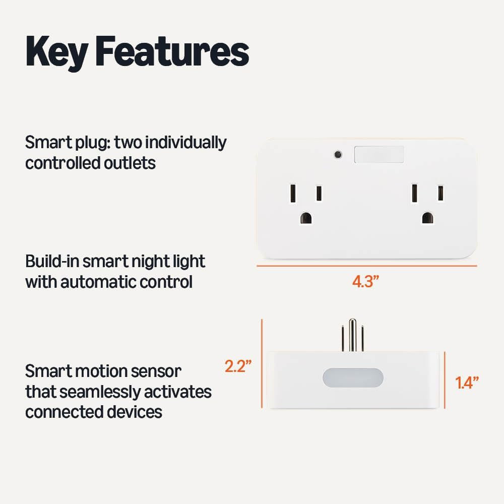 Smart Plug Motion Sensor Night Light a WiFi Outlet No Hub White