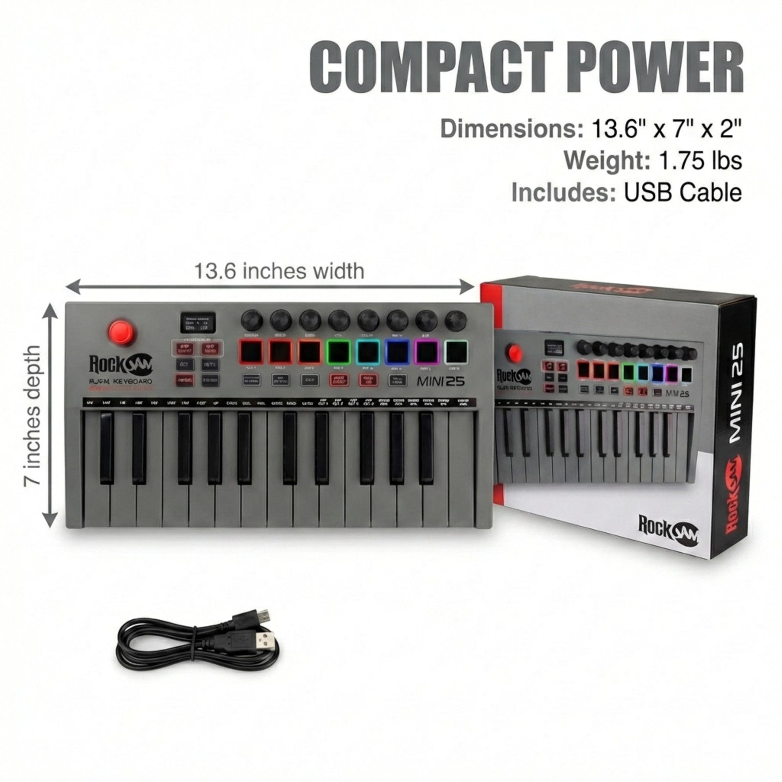 Best RockJam 25-Key Rechargeable USB MIDI Keyboard Controller Mini Piano with