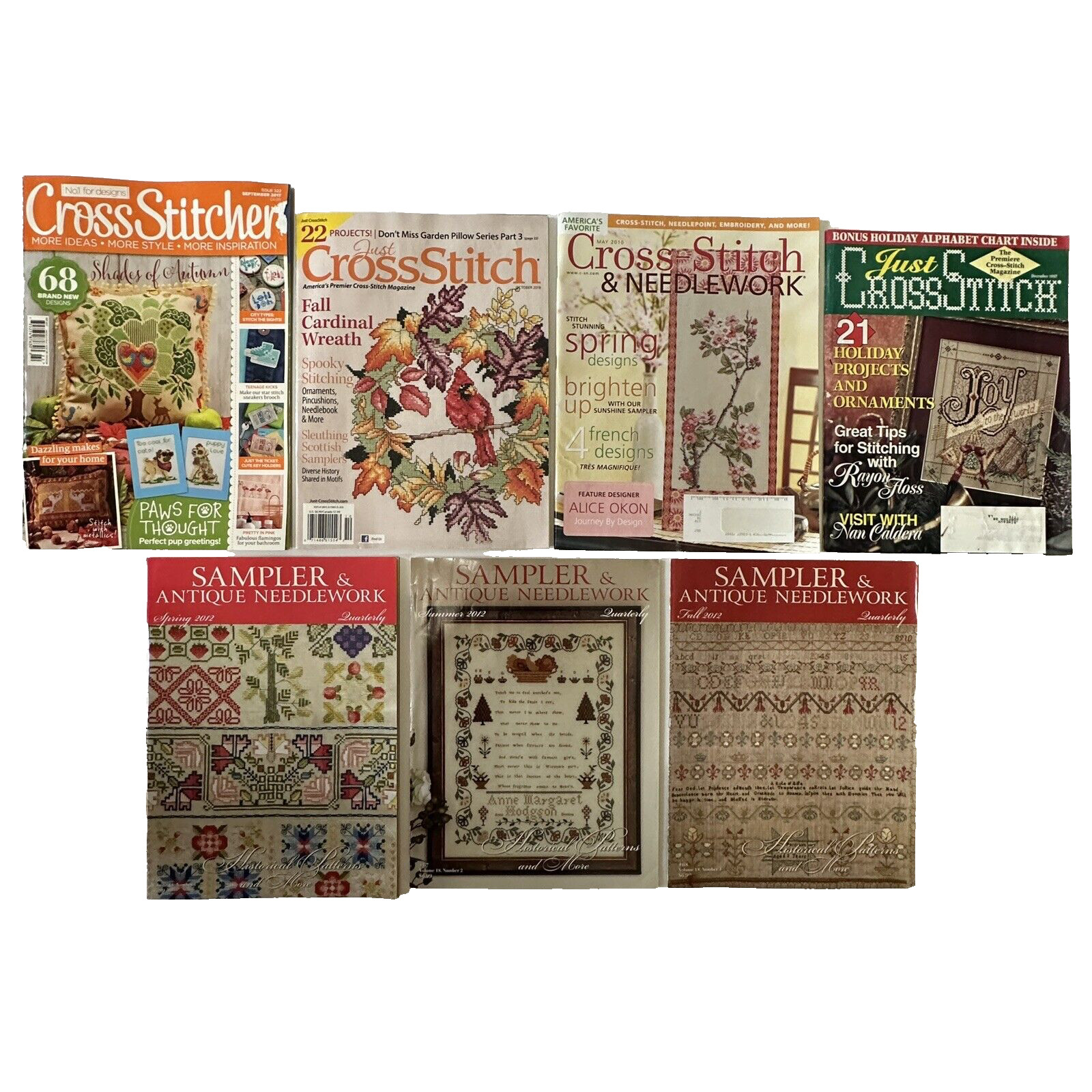Lot of 7 Assorted Cross Stitching Magazines Mixed Themes and Designers