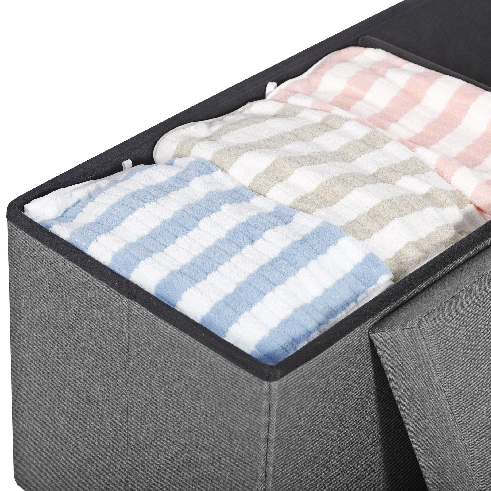 43"Storage Ottoman Bench Folding Chest Footrest Stool MDF Frame w/Lid Light Grey