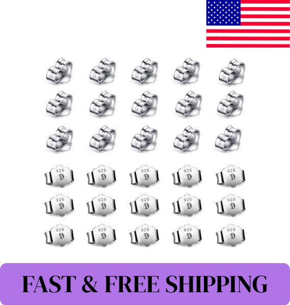 30Pcs/15 Pairs 925 Sterling Silver Earring Backs Replacement Secure Ear Locking
