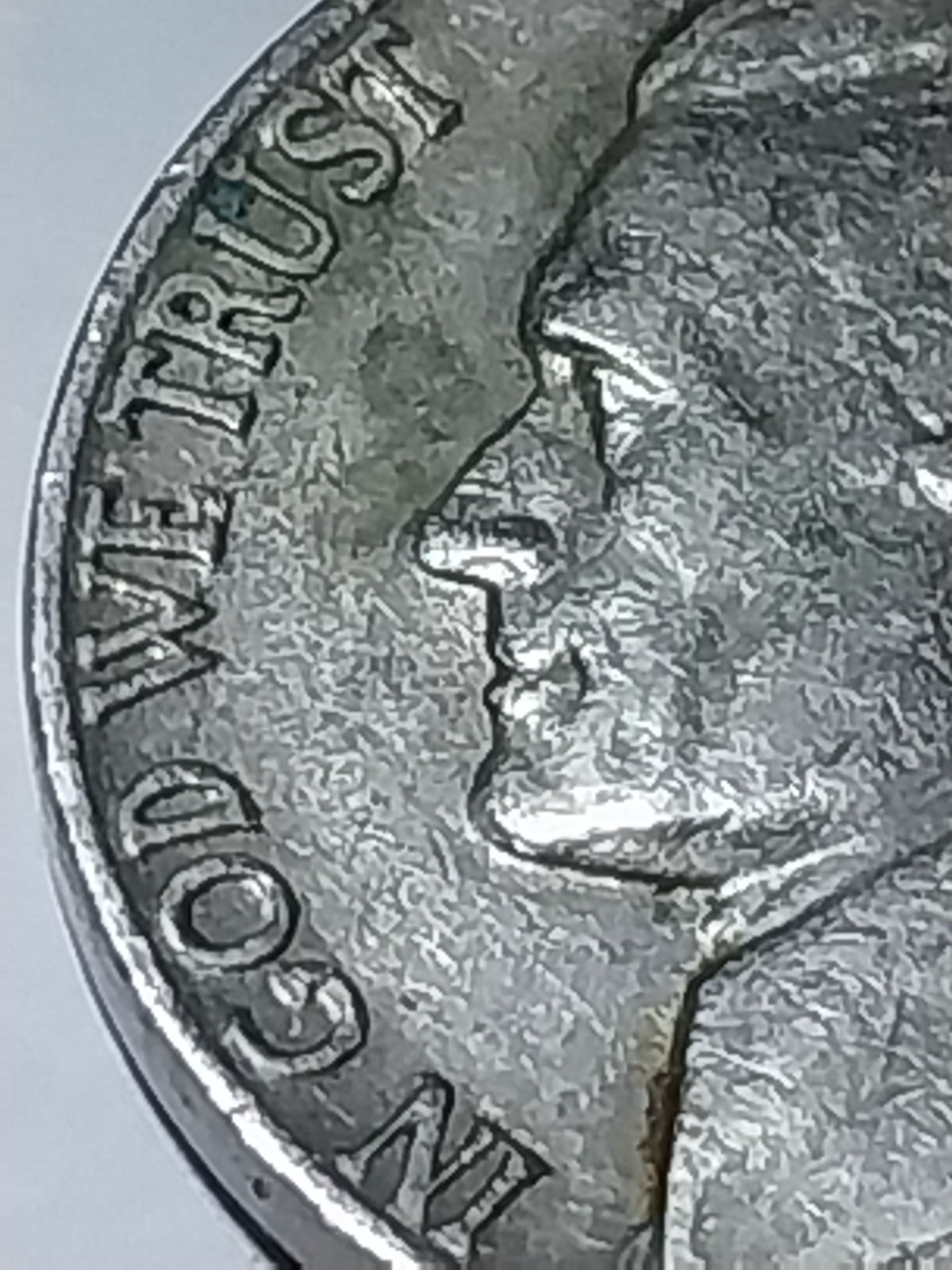 1939 Error Jefferson Nickel. Reverse Doubling. Circulated. Needs Cleaning.