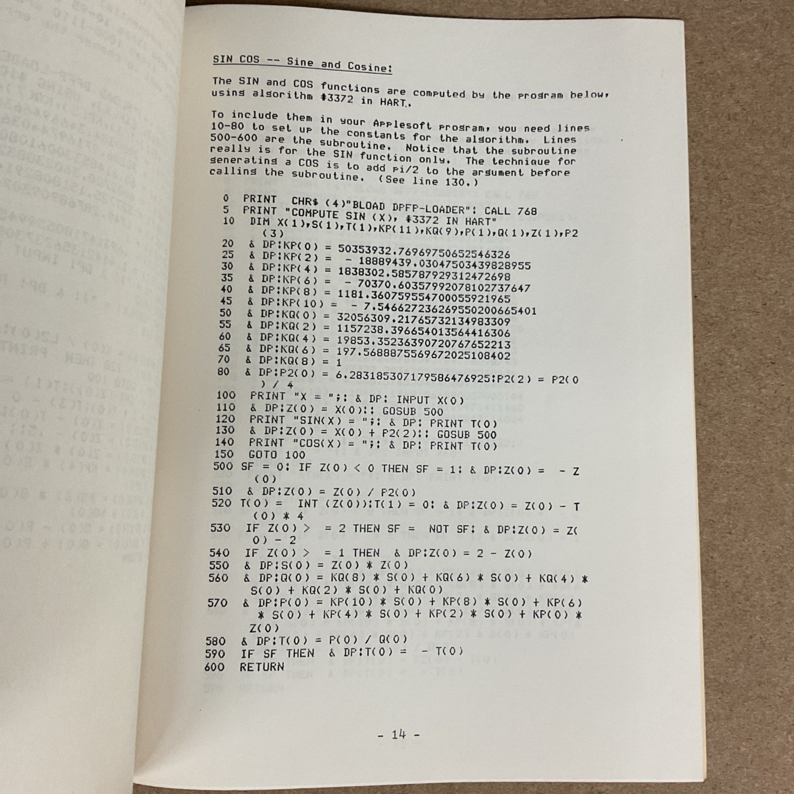 Vintage Double Precision Floating Point For AppleSoft S-C Software 1980