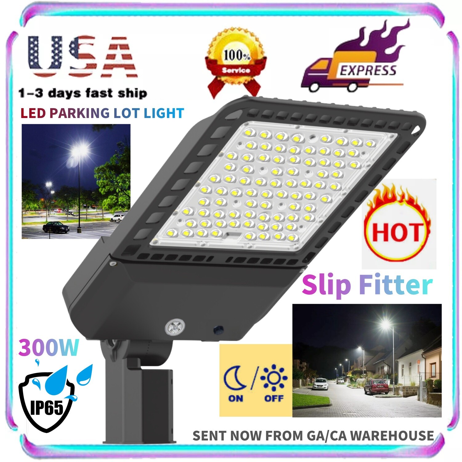 LED Parking Lot Light,300W LED Shoebox Light with Dusk to Dawn Photocell,42000LM