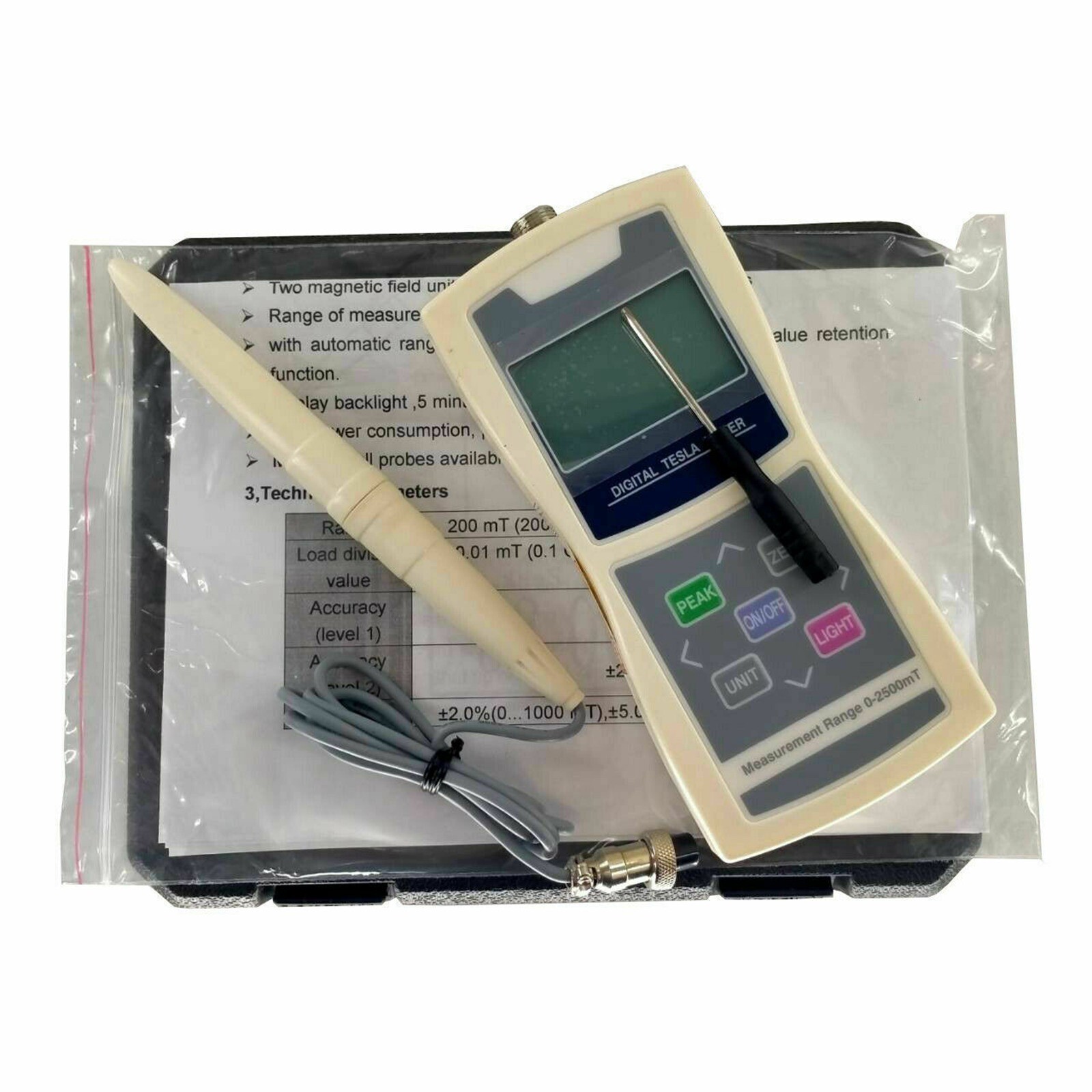 Digital Gauss Meter Magnetic Field Tester W/ Multiple Surface Hall Probes