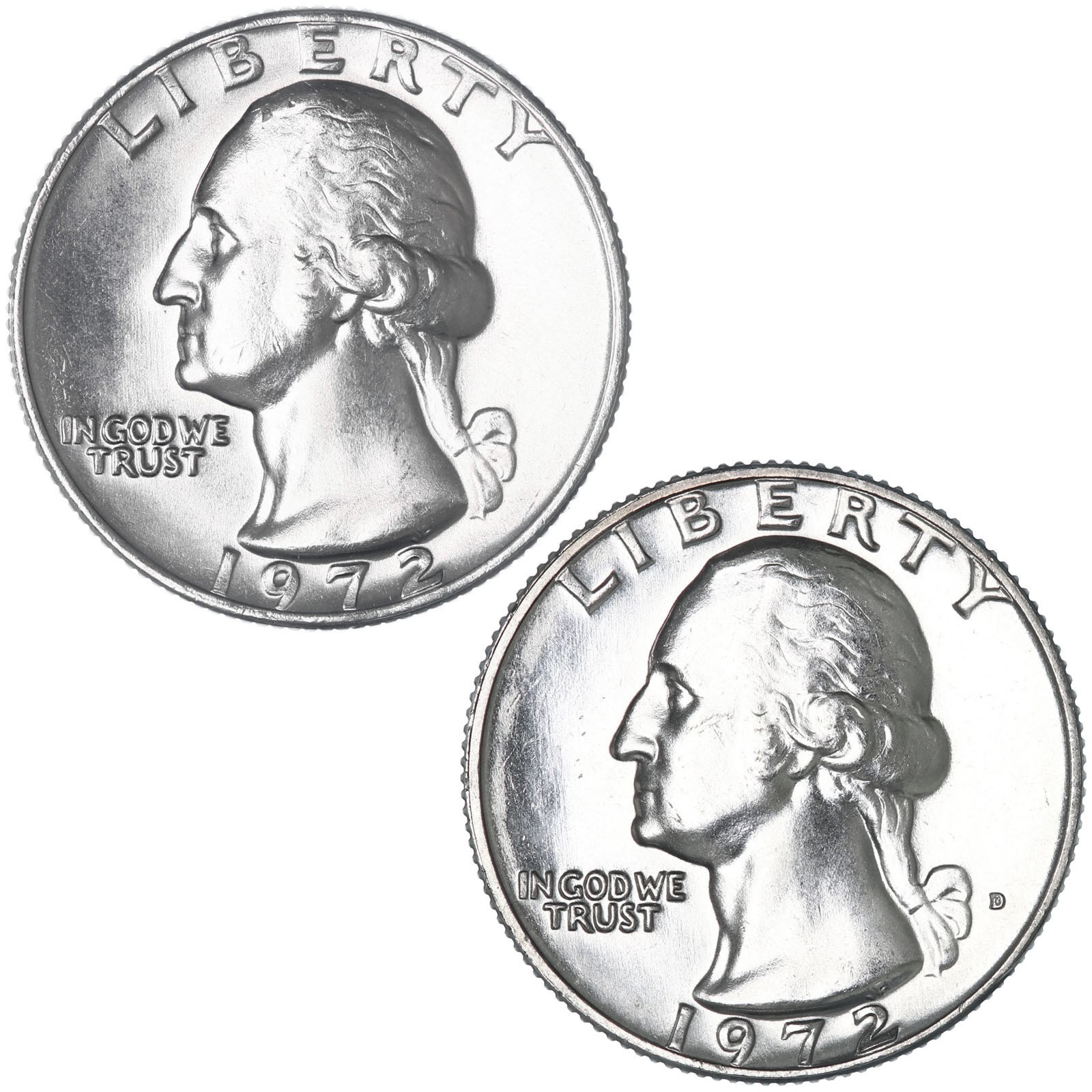 1972 P D Washington Quarter BU 2 Coin Year Set