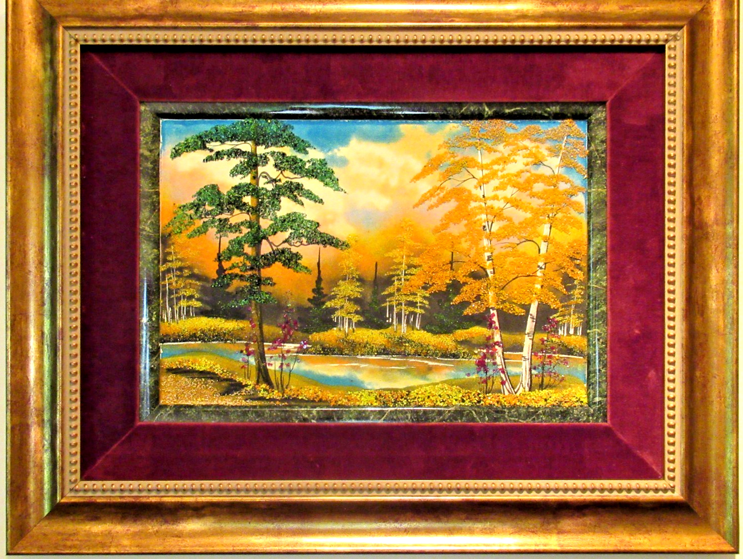 RUSSIAN / URAL  "GEMSTONE ART" ~(FRAMED)~ ** HAND MADE WITH CRUSHED GEMSTONES **