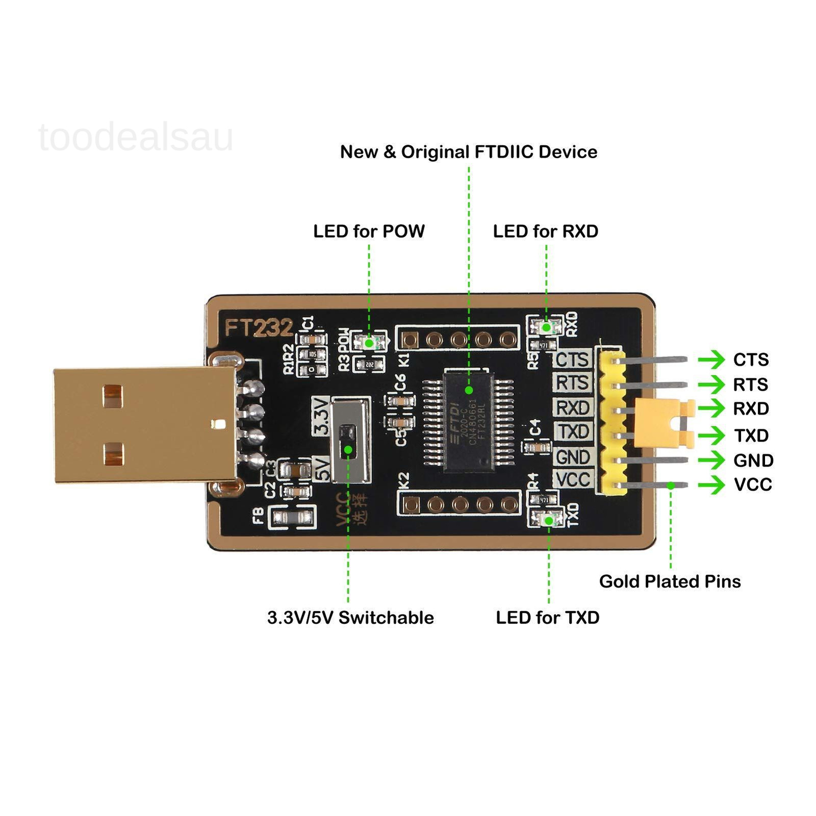 FT232RL USB to TTL Adapter for Development Projects, Serial black