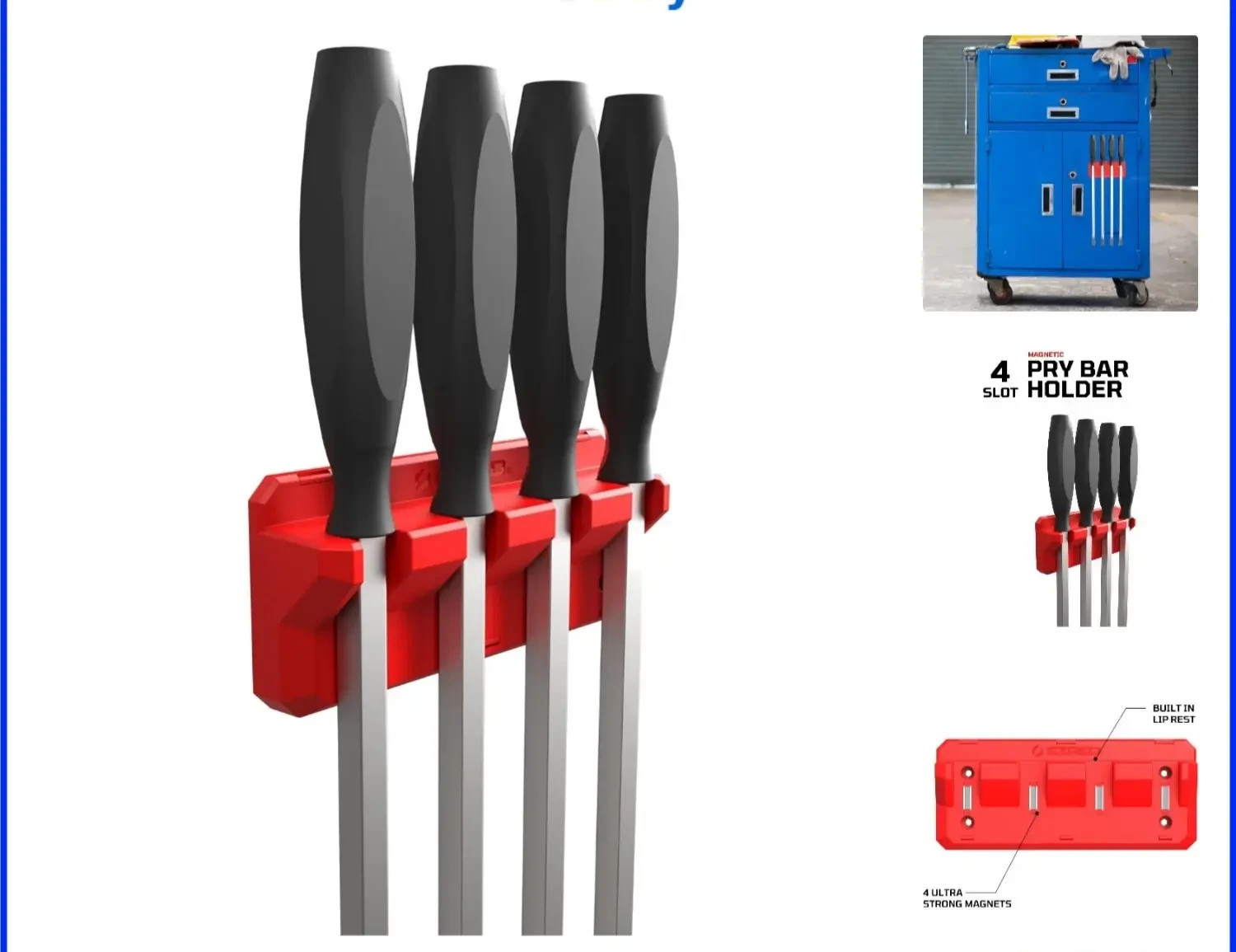 Magnetic Pry Bar Holder Garage Organization Durable Non-marring TPEE