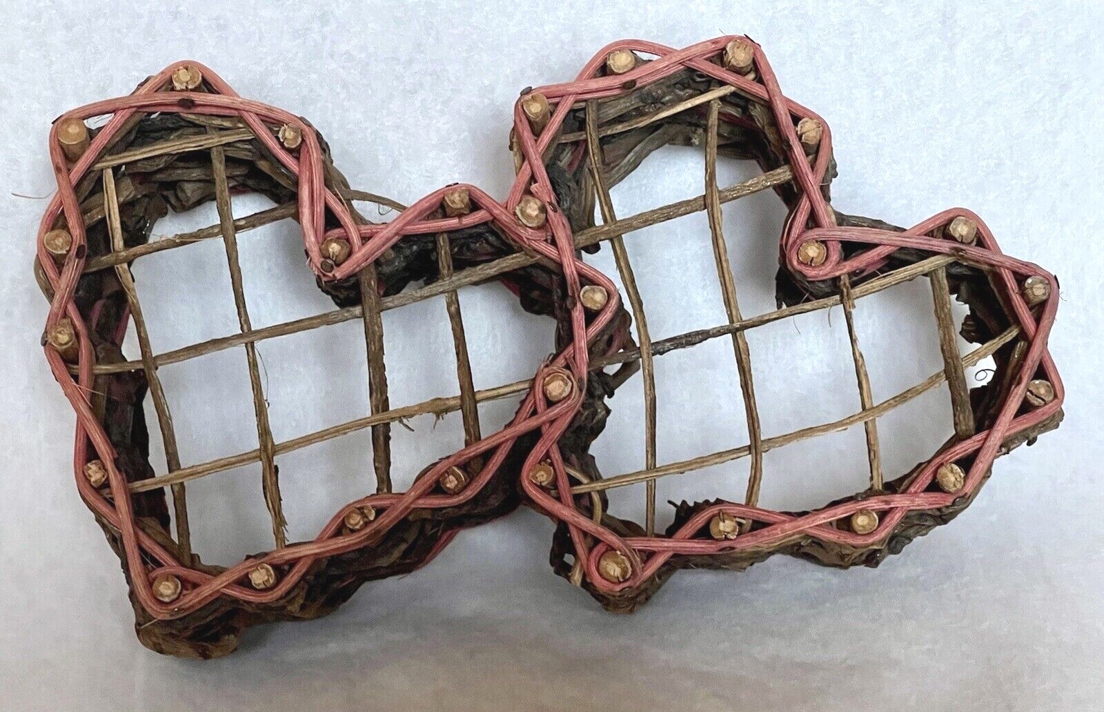 Rustic Woven Double Hearts Basket Pink Accent