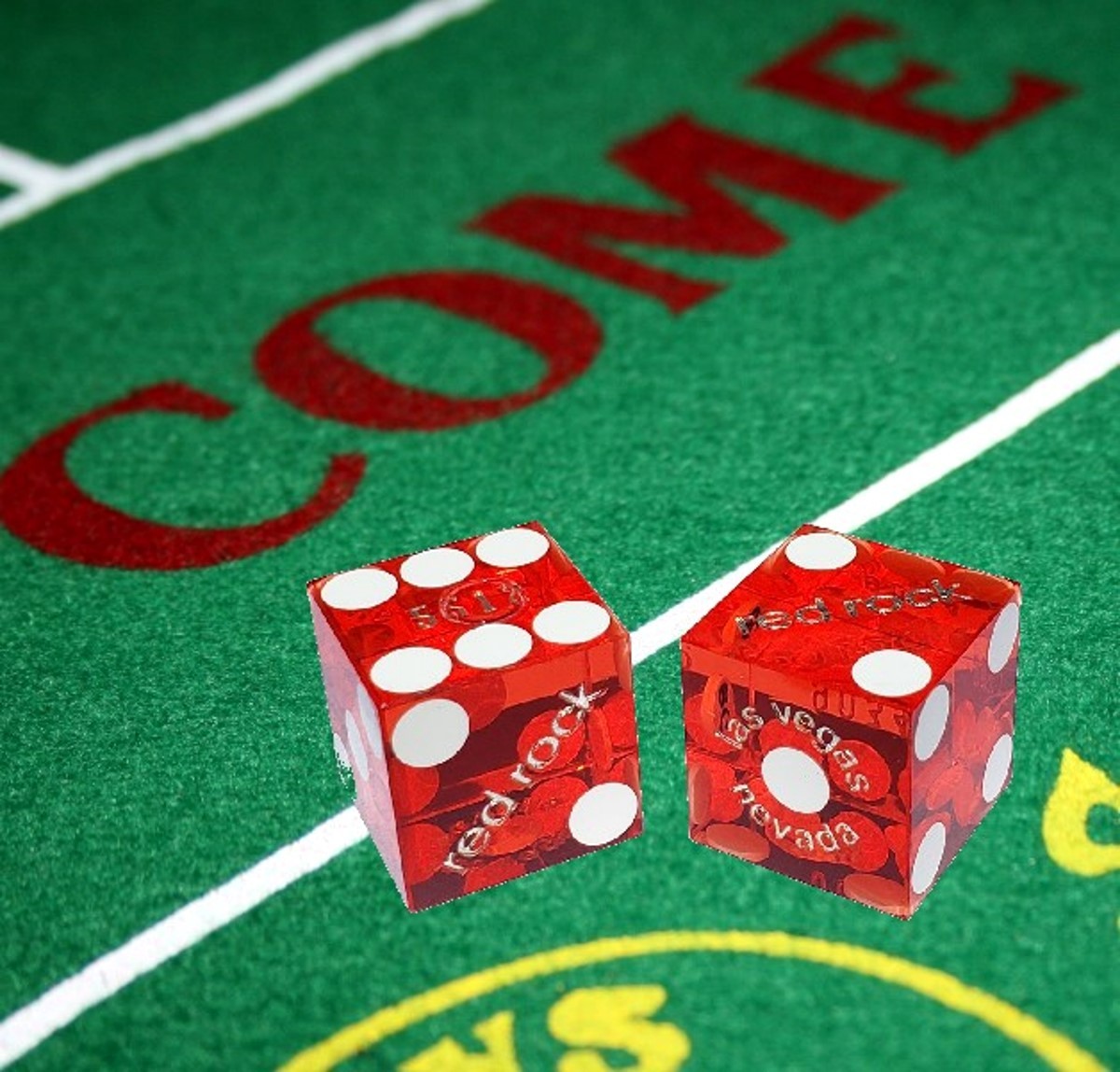 Red Rock Casino Dice Red Polished + Las Vegas Cards + Craps Poker 2-Sided Layout