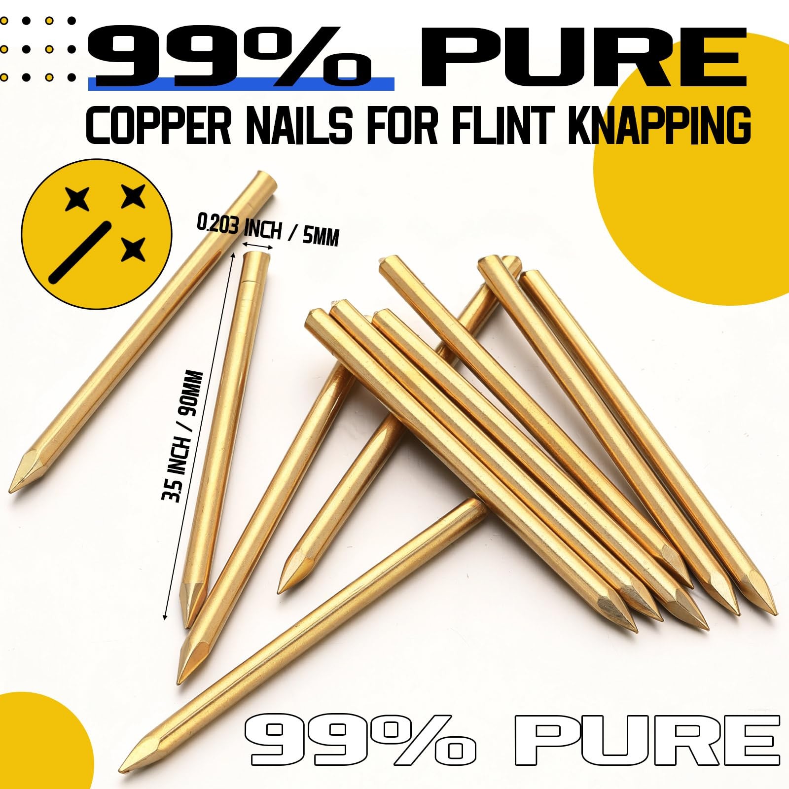 Therwen 12 Pack Brass Flint Knapping Tool 3.5 Inch Nails Flint Knapping Tools...