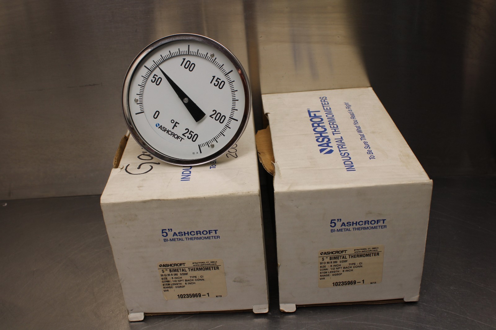 Ashcroft 5" Bimetal Thermometer 50CI 60R060 0/250F 1/2"npt 6" Stem Lot of 2!