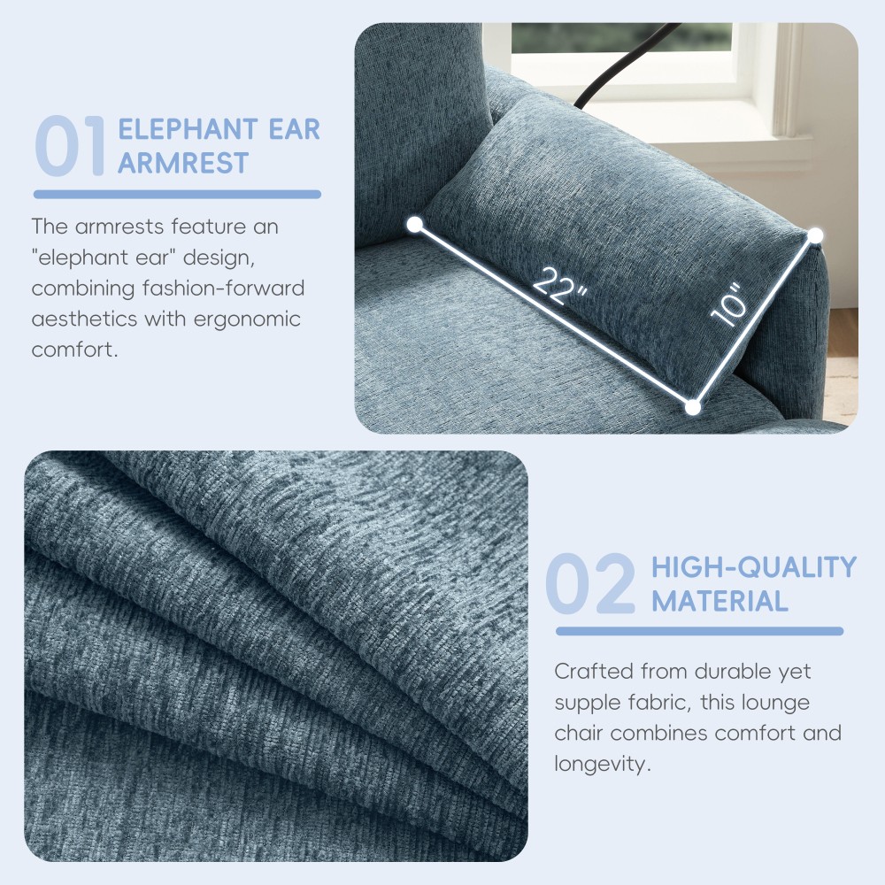 37" Cloud Chaise Sofa w/ Storage Ottoman, Charger & Phone Holder, Blue