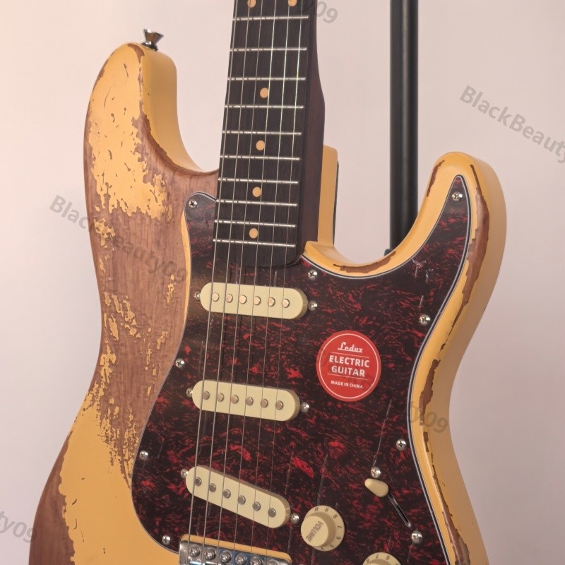 Vintage Solid Body Electric Guitar Stainless Rounded Fret Edge Bone Nut Aged