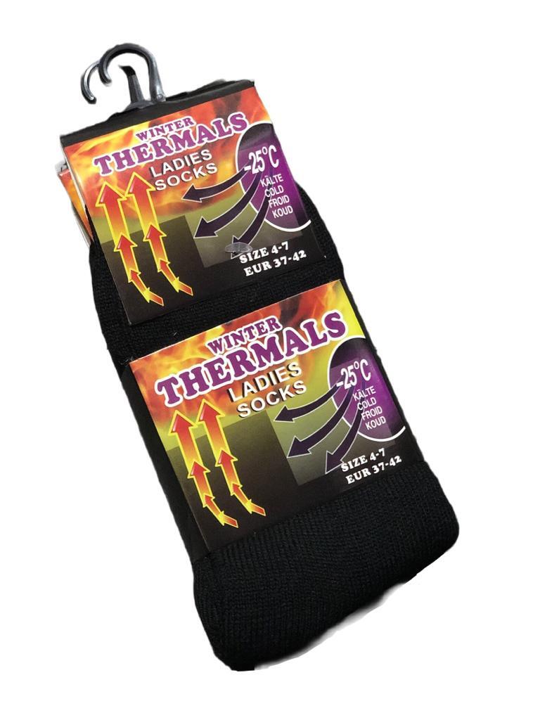 Ladies Thermal Socks 3 Pairs Black Winter Warm Ladies Boot Adults Size 4-7 uk