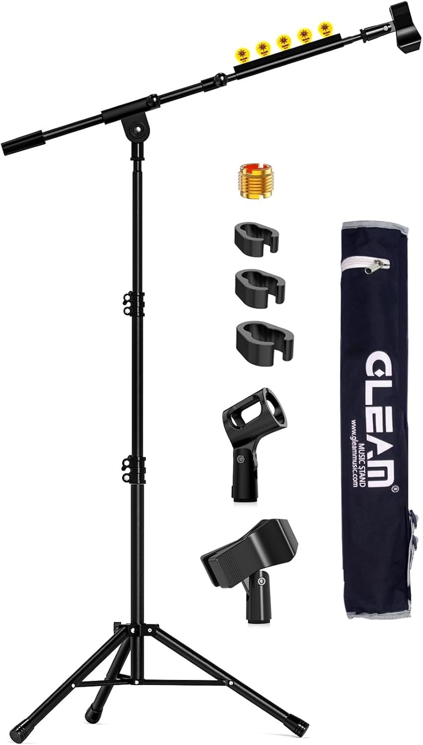Microphone Stand with Boom Arm, Carrying Bag, Clips & Adapter for Stage Use