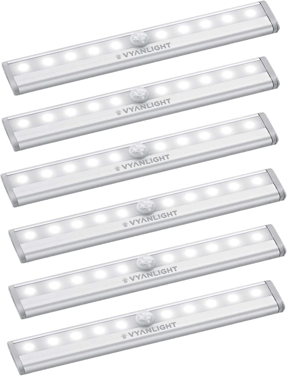 6 Pack 10-LED Light Strips Battery Operated Wireless Stick-On for Closet Kitchen