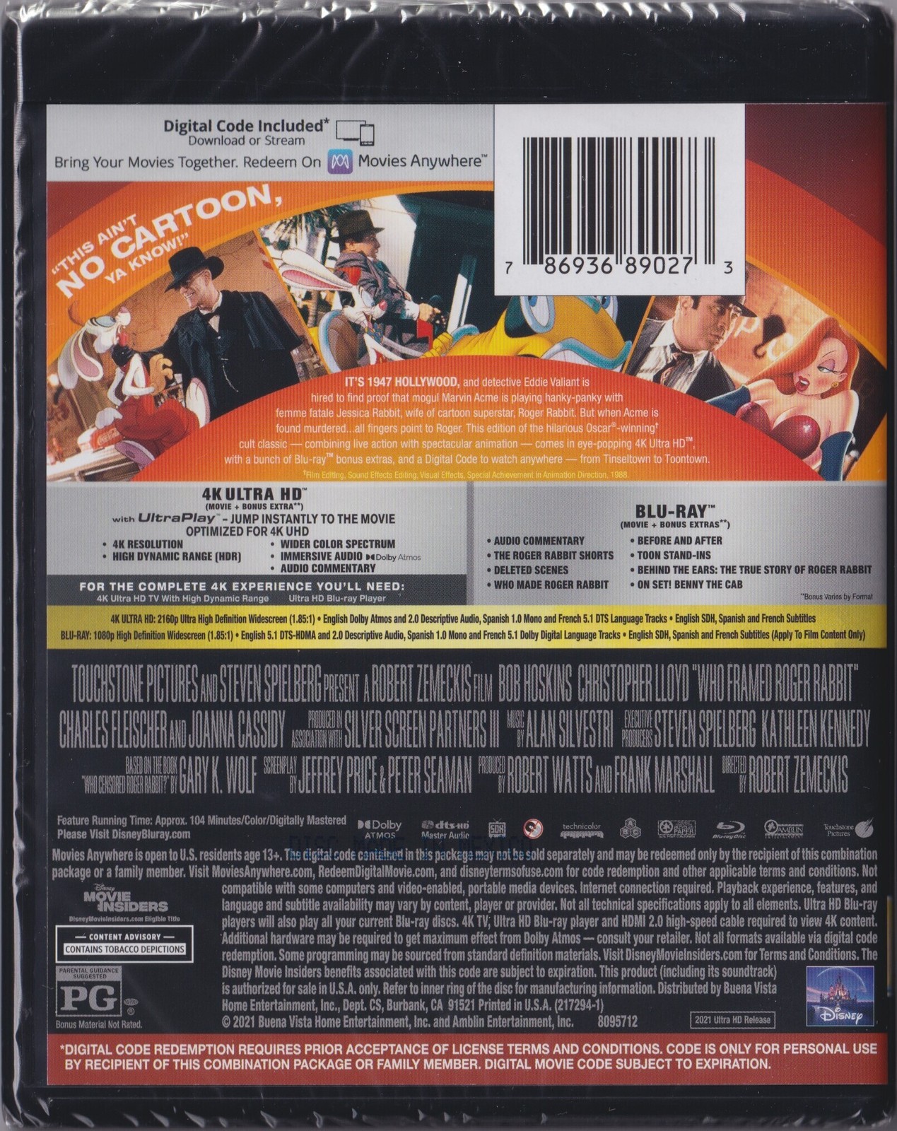 Who Framed Roger Rabbit? (4K / Blu-ray + Digital) New