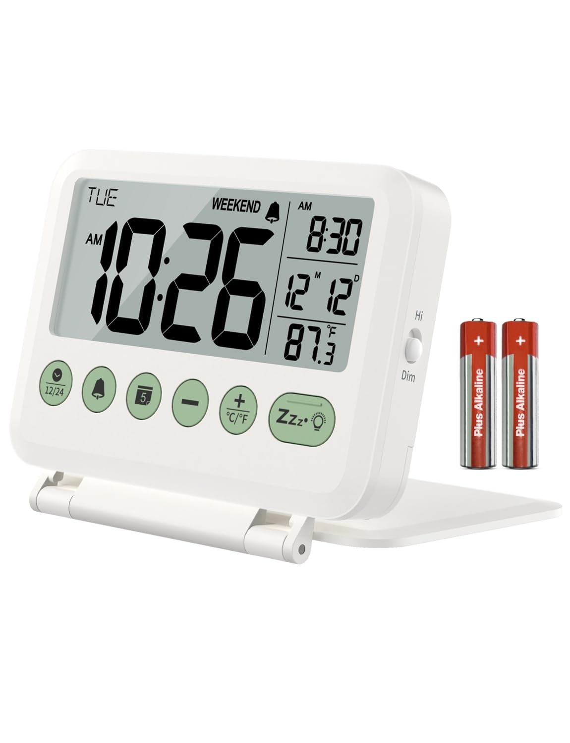 MeesMeek Digital Travel Alarm Clock - 3.54 inch LCD 4*3.15*0.75 inches, White