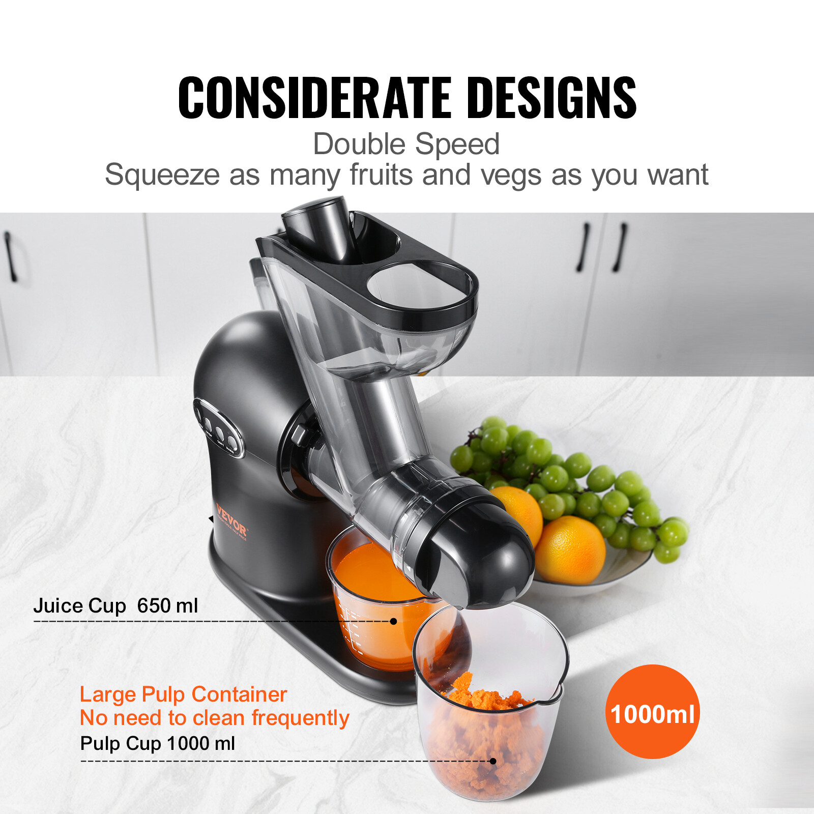 VEVOR Masticating Slow Juicer Electric Cold Press Squeezer Juice Extractor 200W