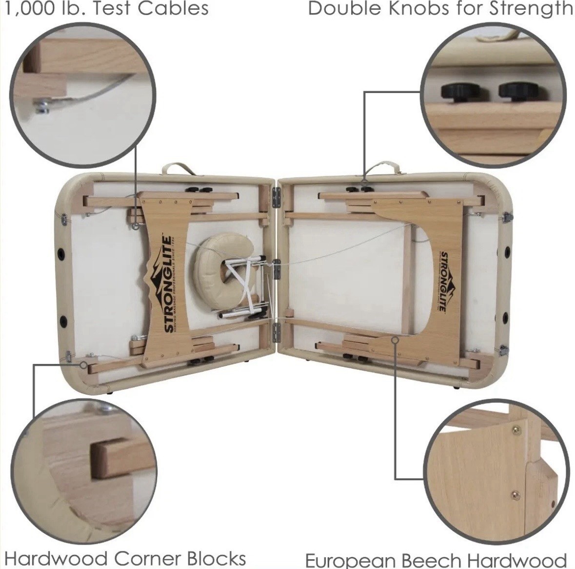 Stronglite Portable Foldable Wood Massage Table w/ Carrying Case, Beige