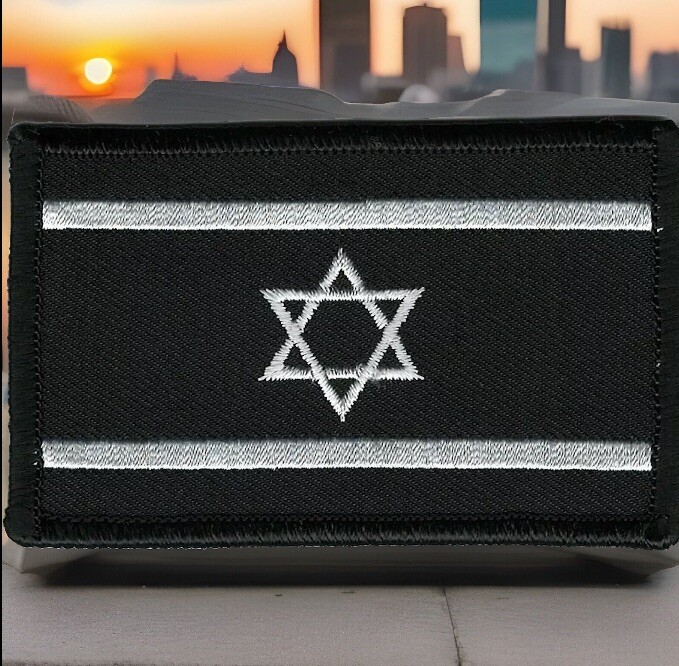 Black and White Israel Flag Patch Star of David Iron On Applique Embroidered