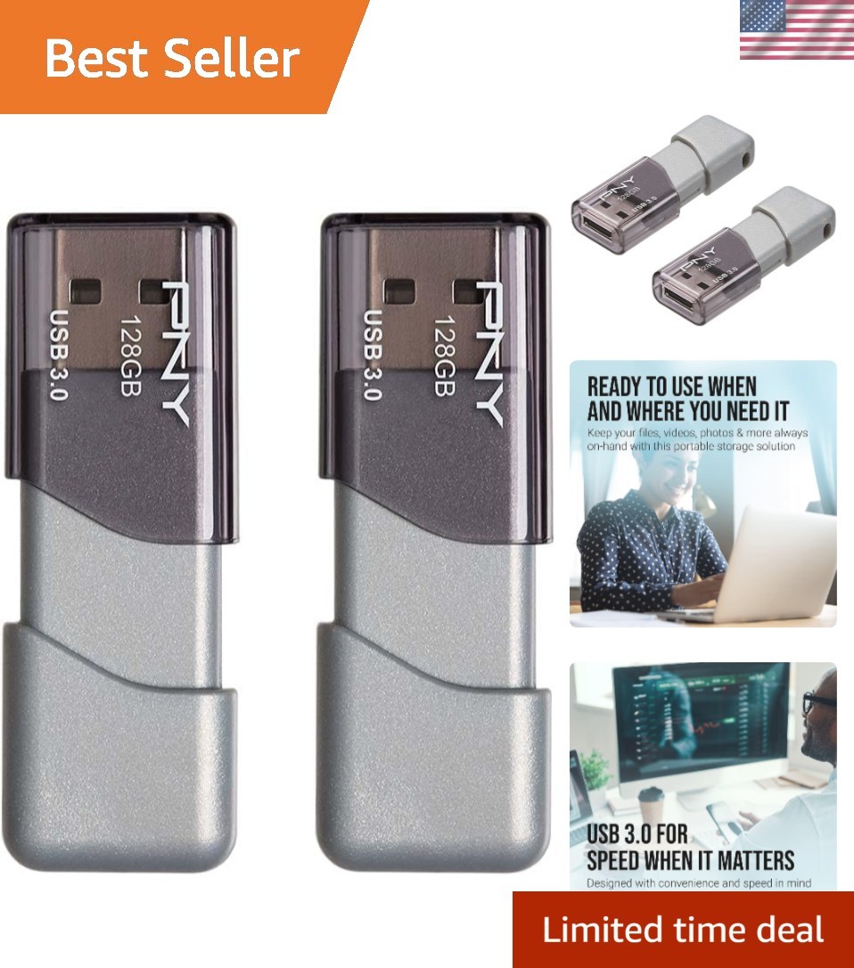 128GB Turbo Attaché 3 USB 3.0 Flash Drive, Silver Pack of 2