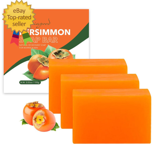 3 PCS Persimmon Soap Bar for Body Odor Control, Natural Deodorant Body Bar Soap