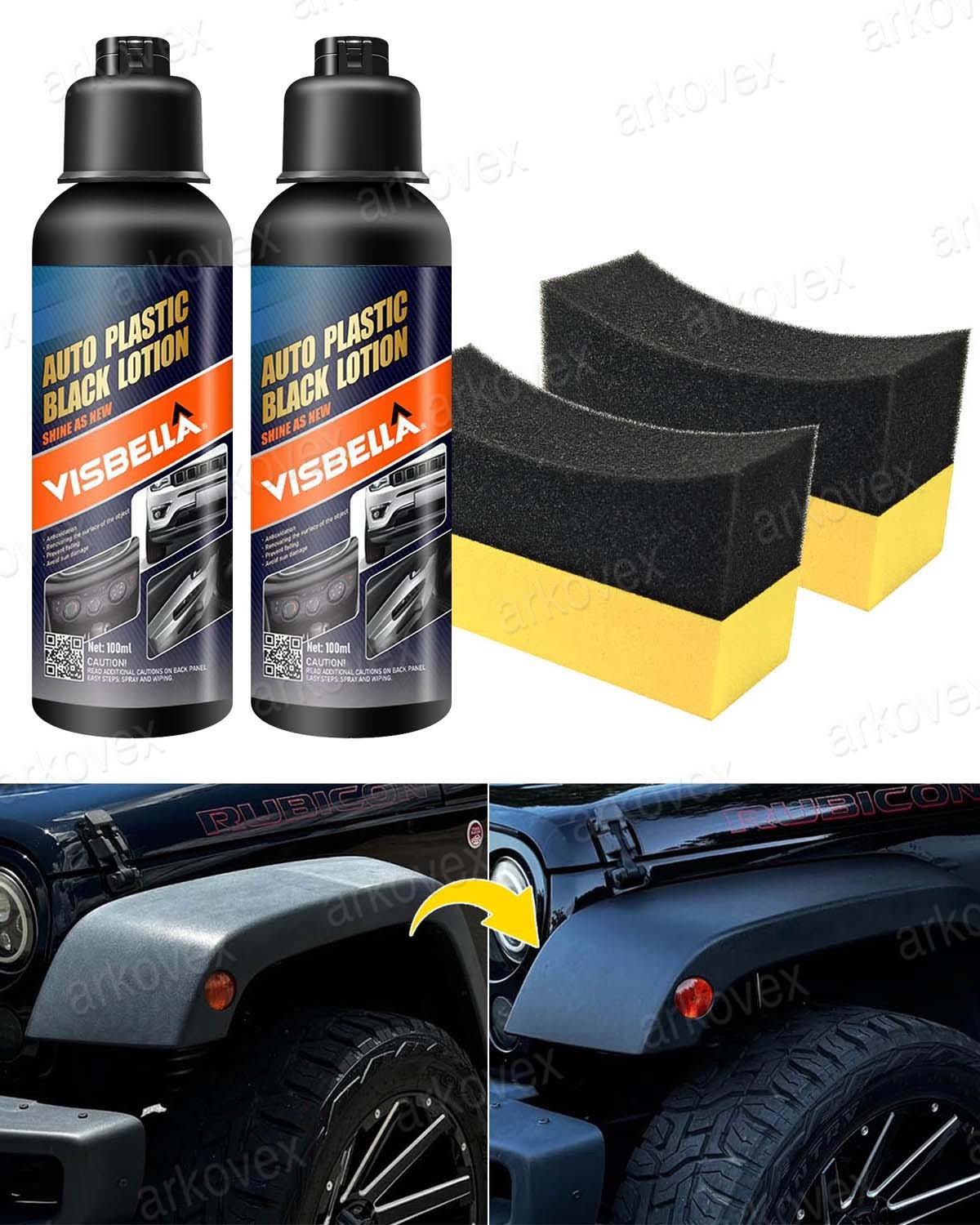 Black Plastic & Trim Restorer Refreshes Faded Plastic Vinyl & Rubber Trim Kit 2x