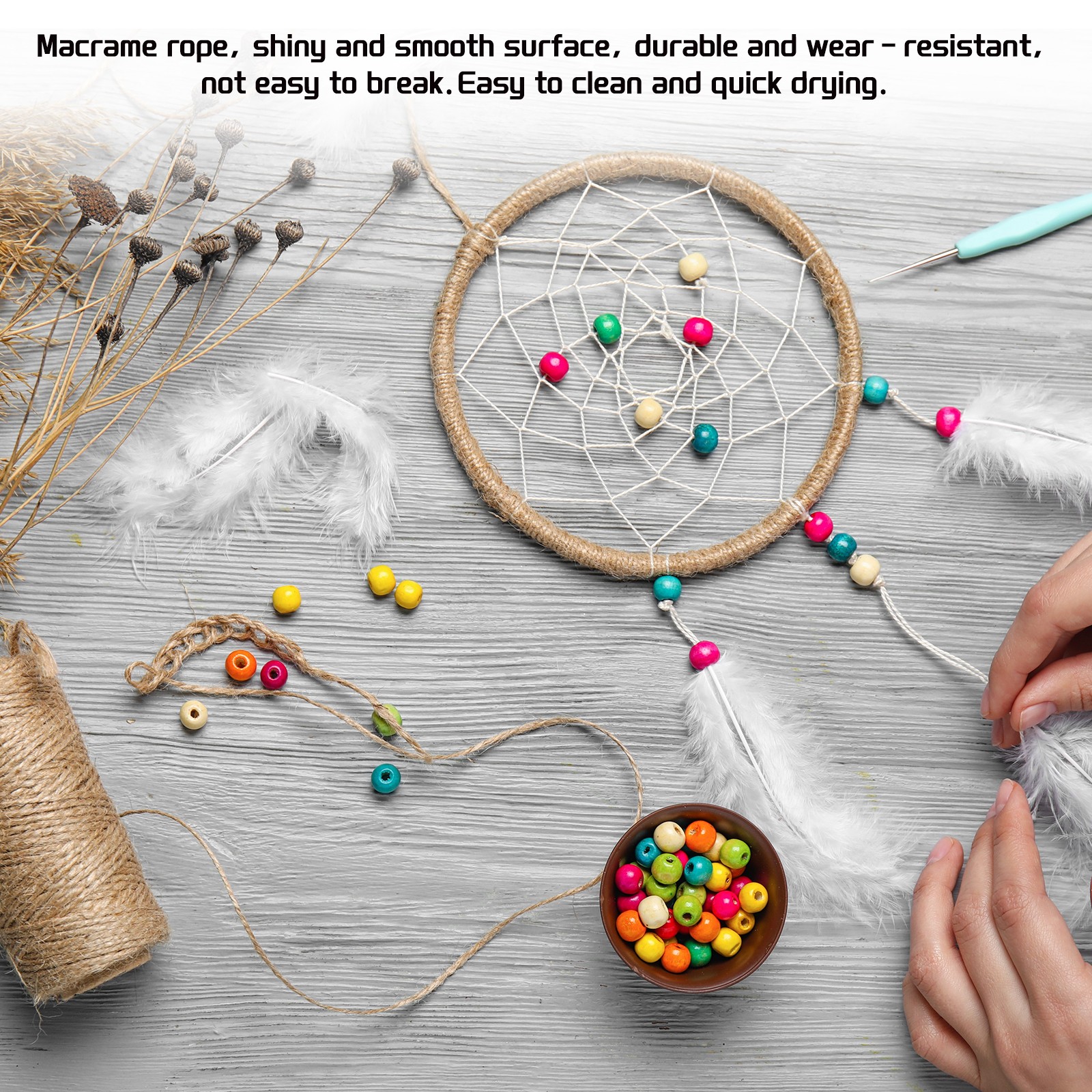 Macrame Cord 2.5mm x 109 Yard, Polyester Macrame Rope Twisted Yarn-Cream White
