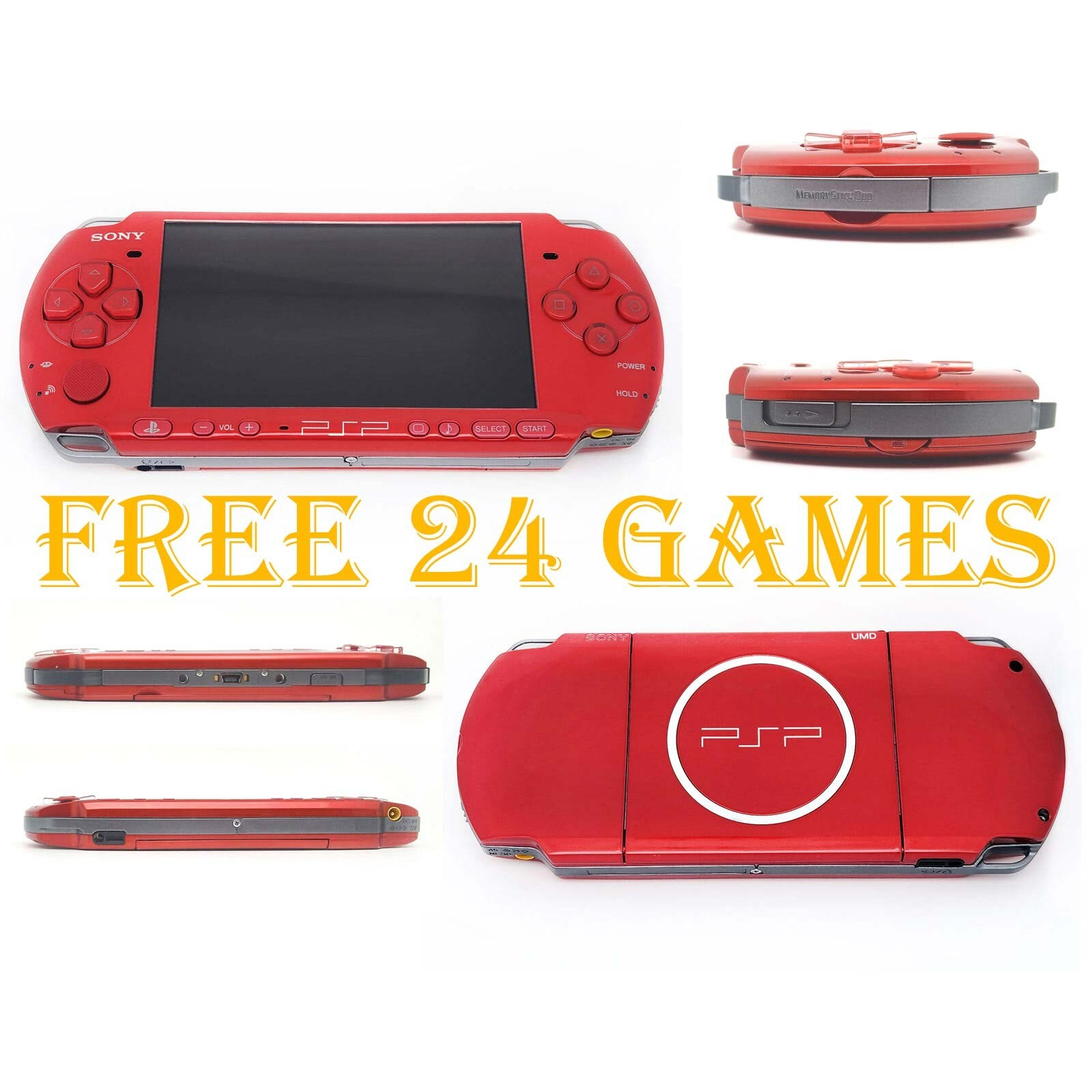95%NEW Sony PSP-3000 RED Portable Handheld Video Game Console w/32G ( 24 games)