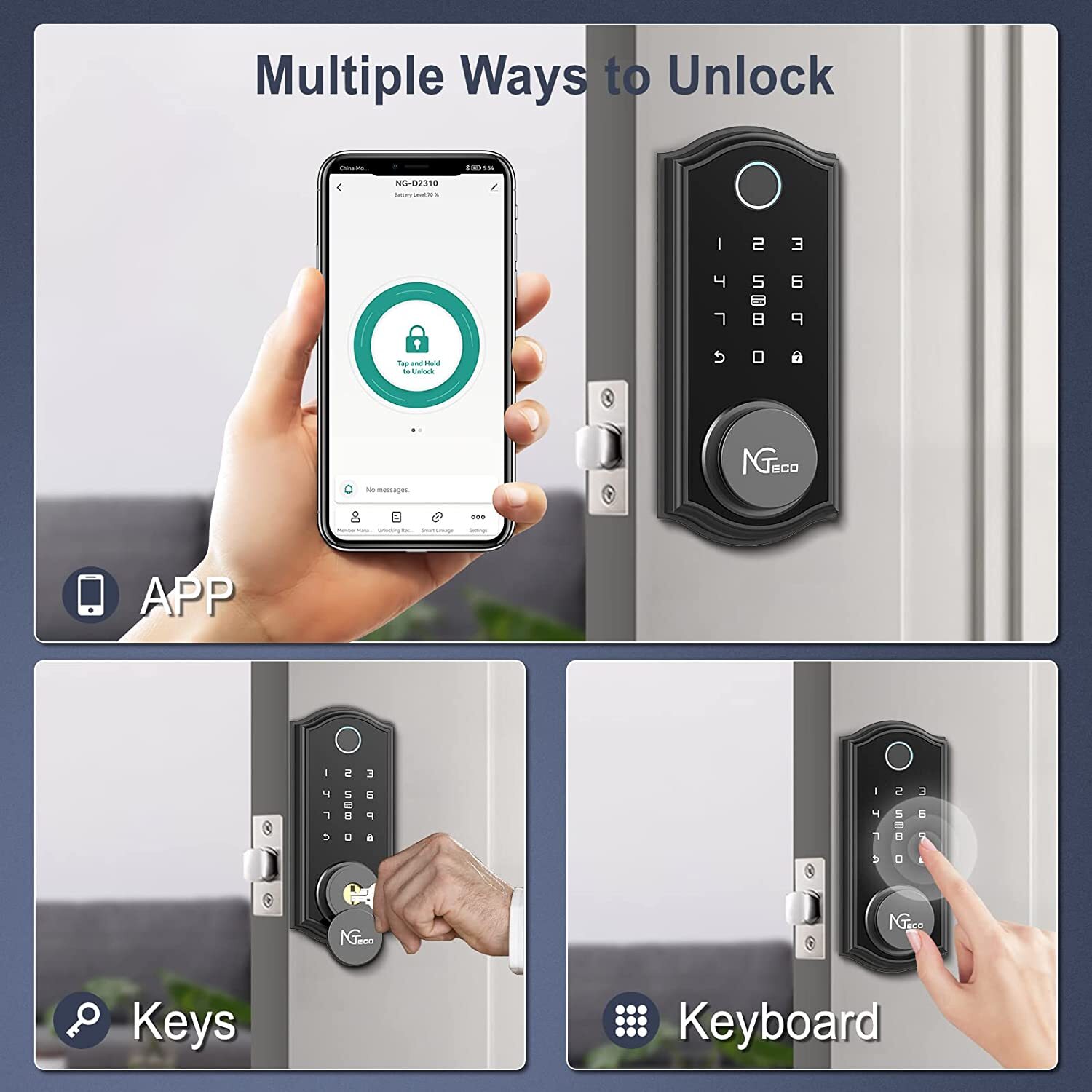 Keyless Entry Door Lock, NGTeco Smart Deadbolt with Bluetooth, Biometric Fingerp