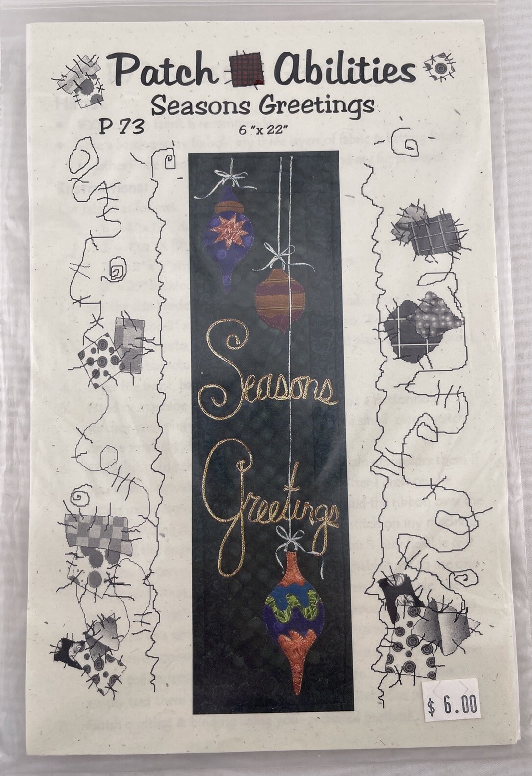 Sewing Patch Abilities Quilt Pattern Seasons Greetings Wall Hanging 2005 6”x22”