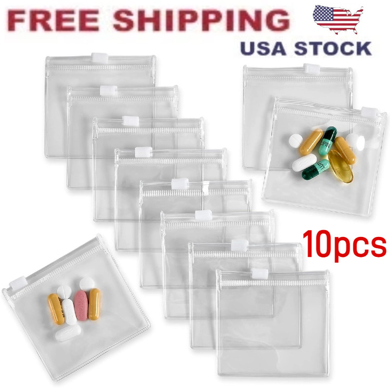 10pcs Zippered Pill Pouches Slide Lock Storage Bags Reusable Travel Plastic Case
