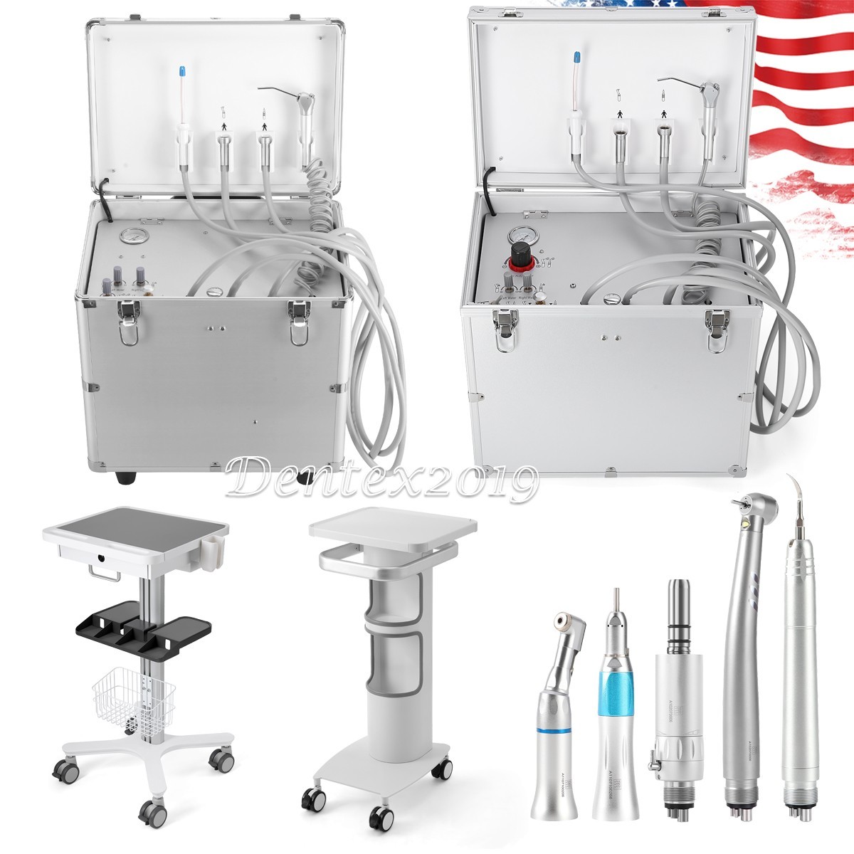 Unidad Entrega Dental Portátil con Compresor y Saciador Aire (para Piezas Mano)