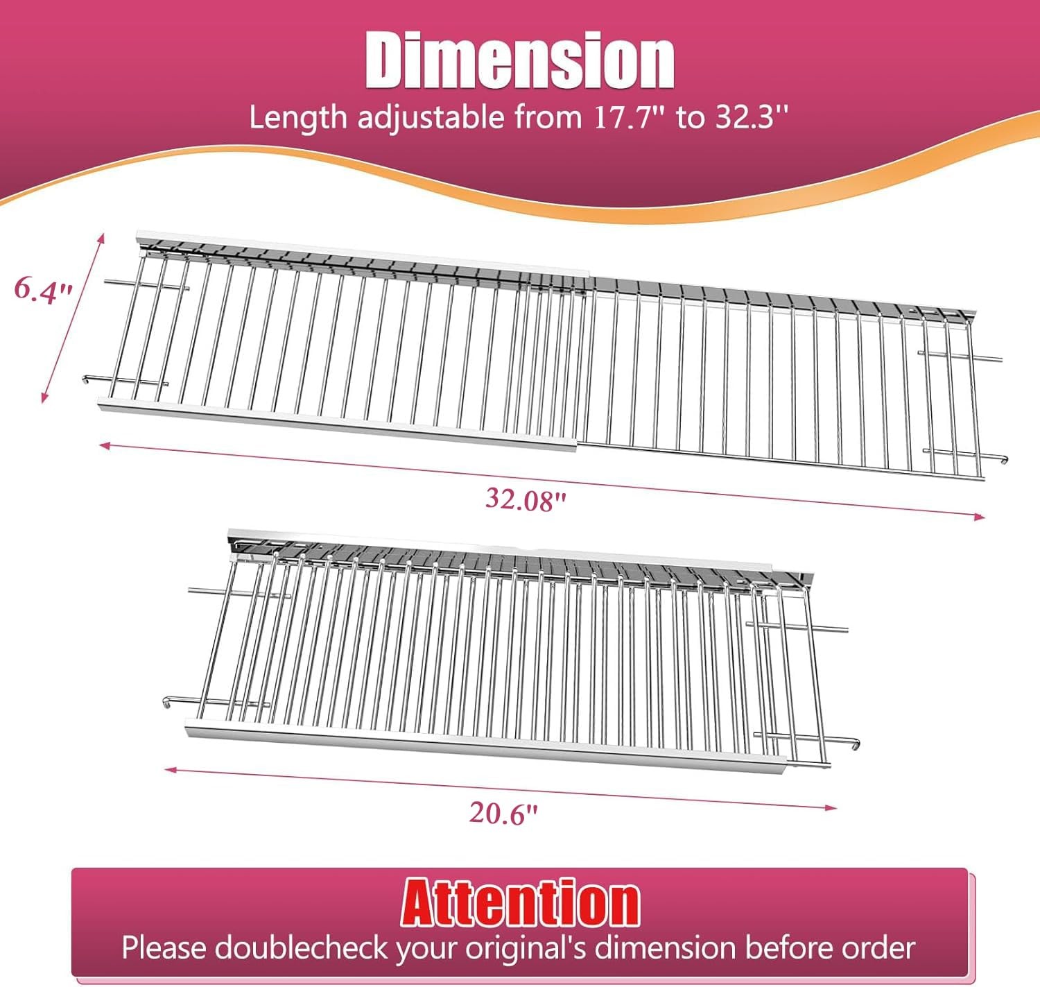 Universal Grill Warming Rack 20.6''- 32.08'', Adjustable Warming Rack for Nex...